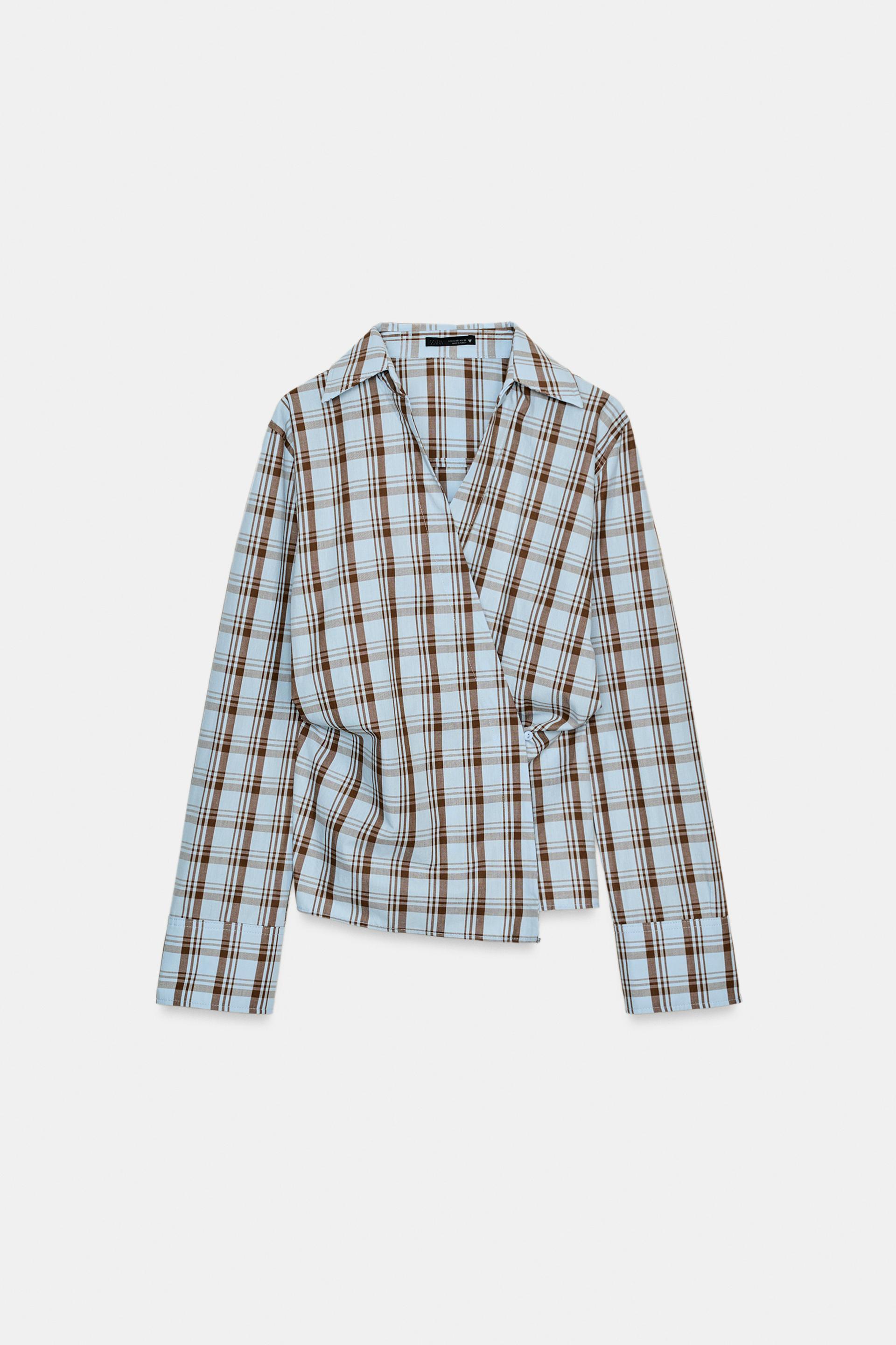 PLAID WRAP POPLIN SHIRT by ZARA