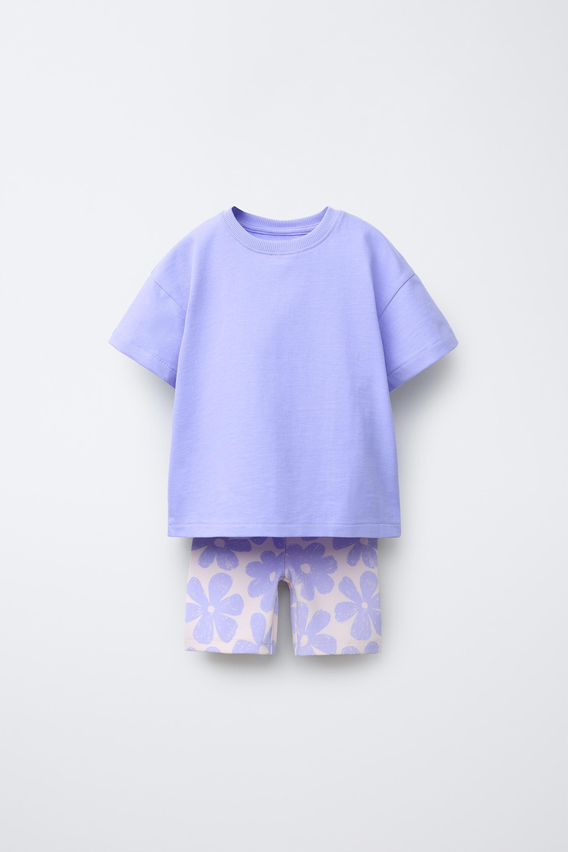 PLAIN T-SHIRT AND PRINTED BIKE SHORTS SET by ZARA
