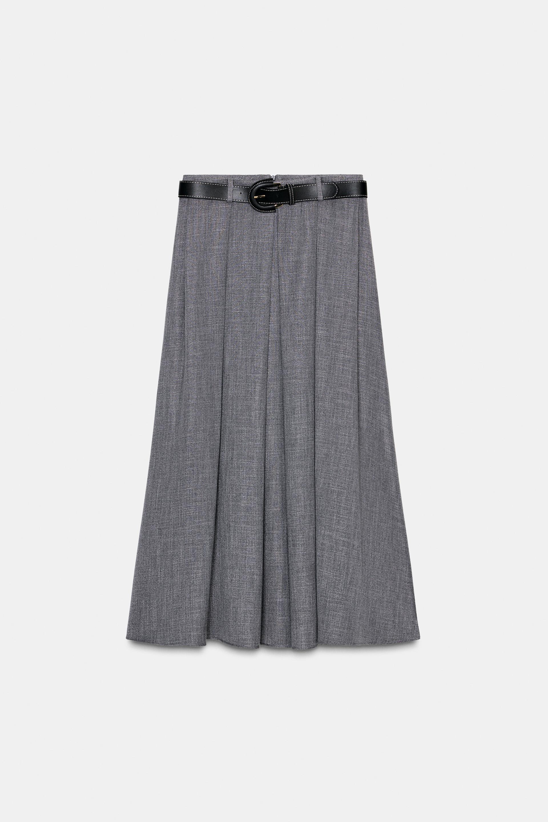 PLEATED BELTED MIDI SKIRT by ZARA
