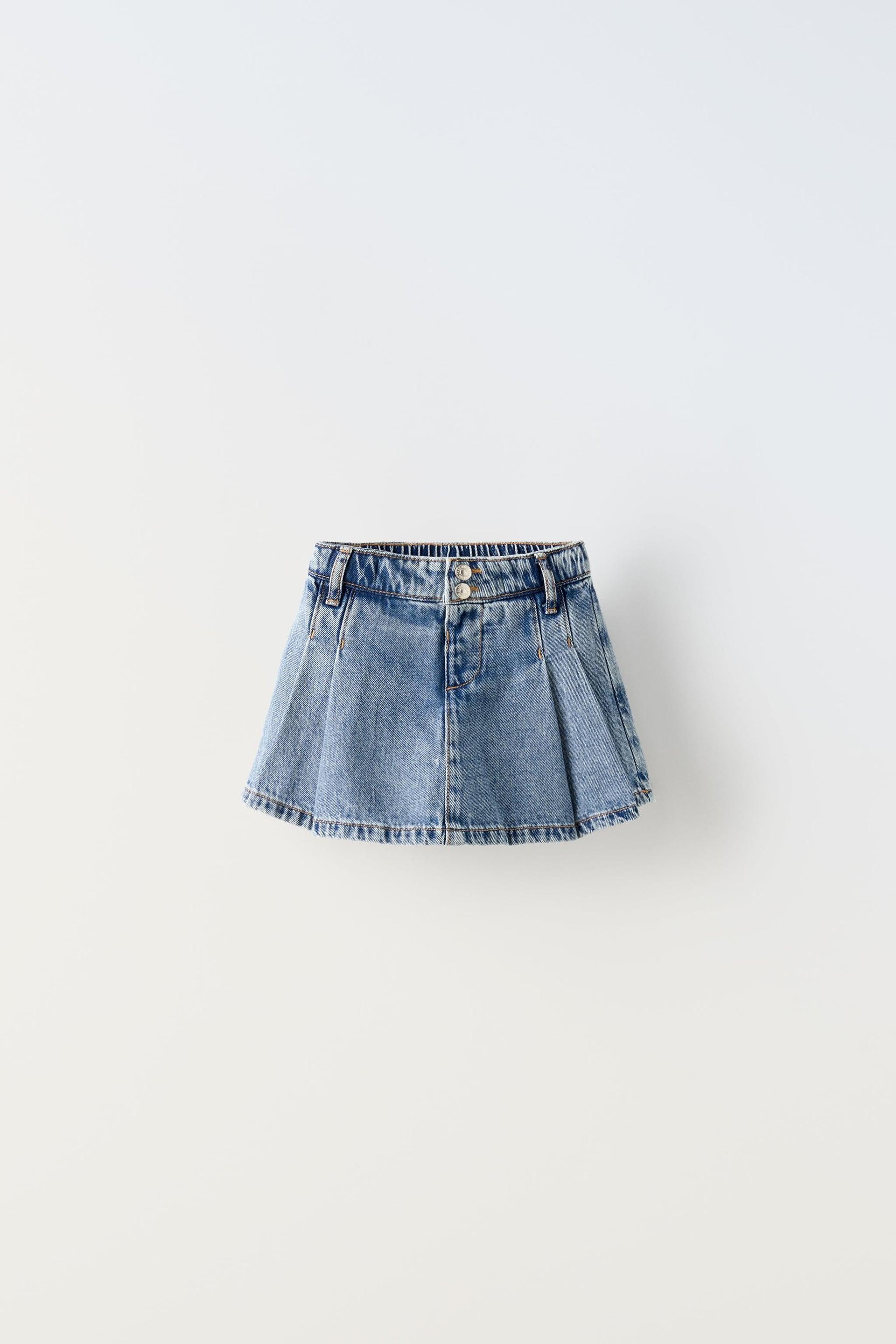 PLEATED DENIM SKORT by ZARA