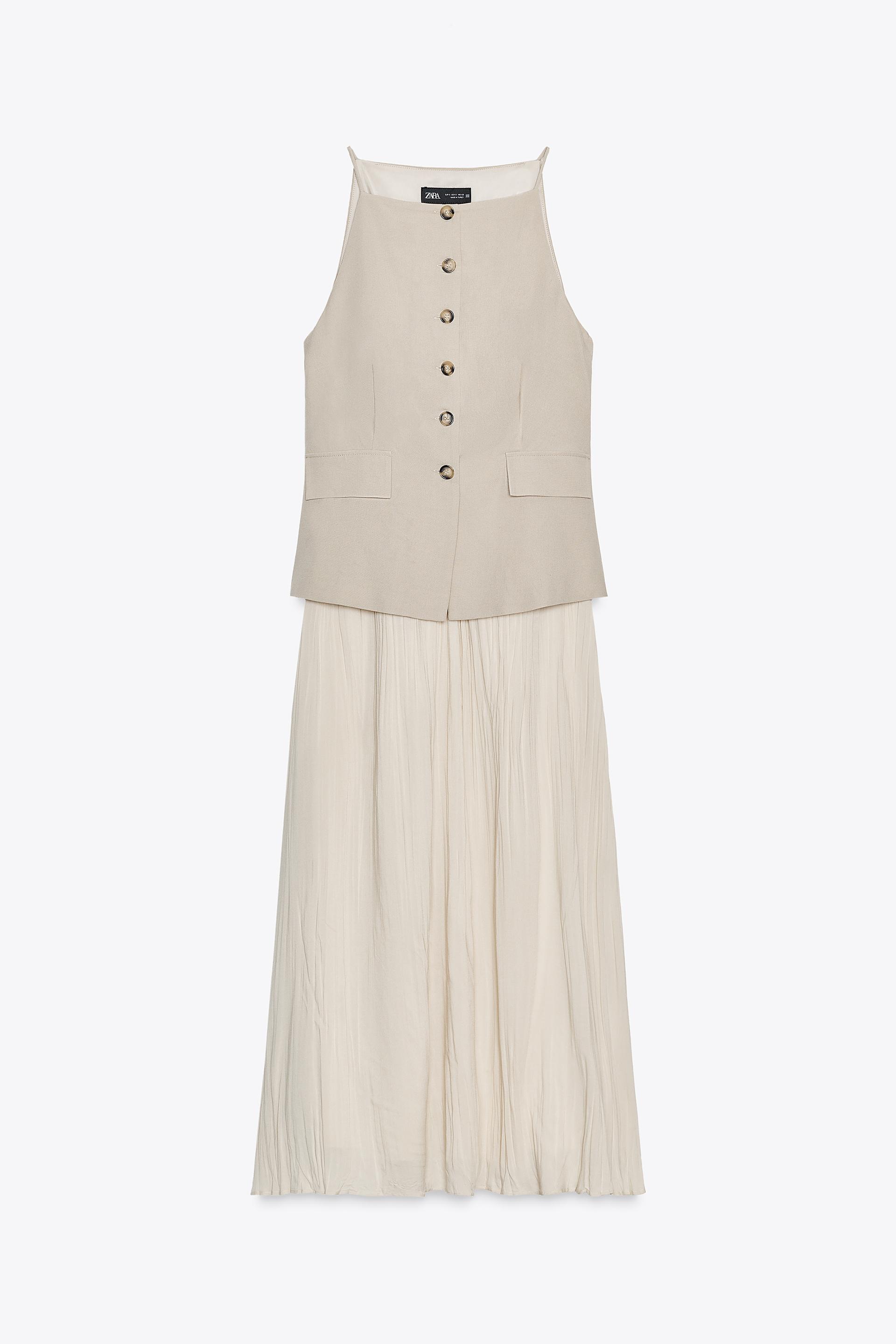 PLEATED SKIRT MIDI WAISTCOAT DRESS by ZARA