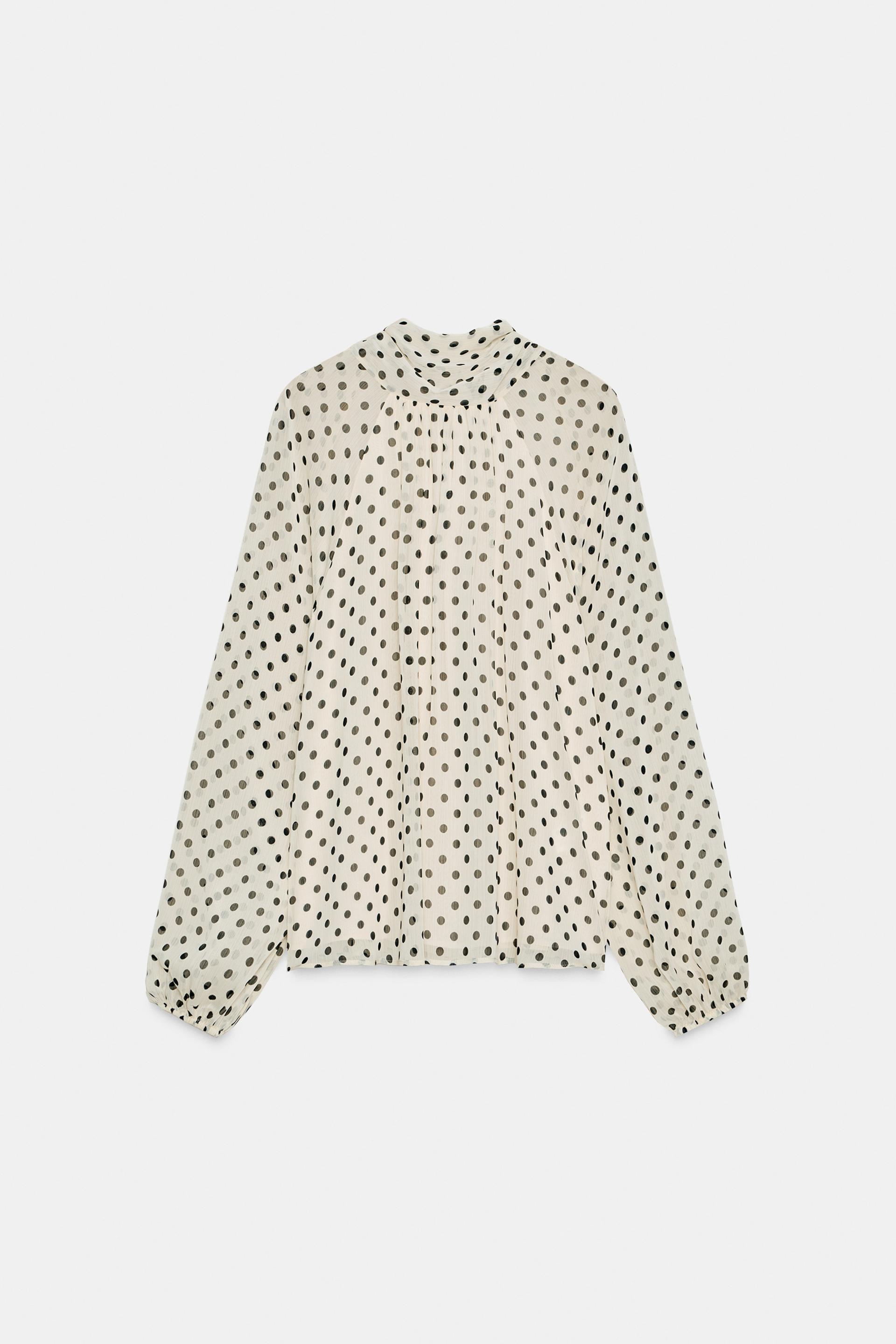 POLKA DOT BLOUSE WITH BOW by ZARA
