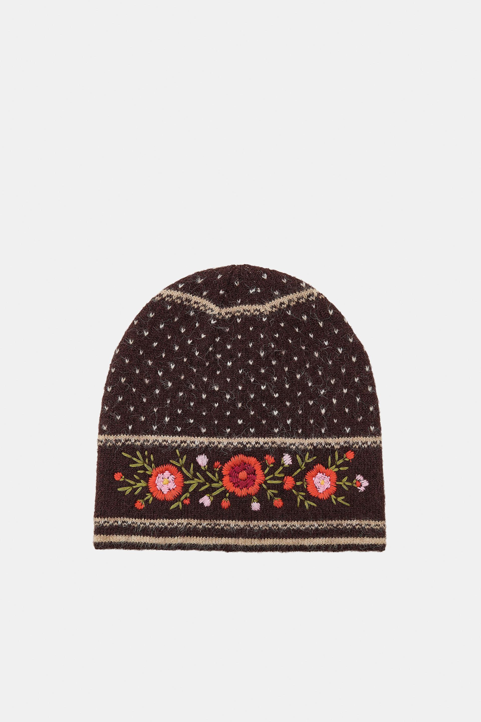 POLKA DOT FLORAL EMBROIDERED BEANIE by ZARA