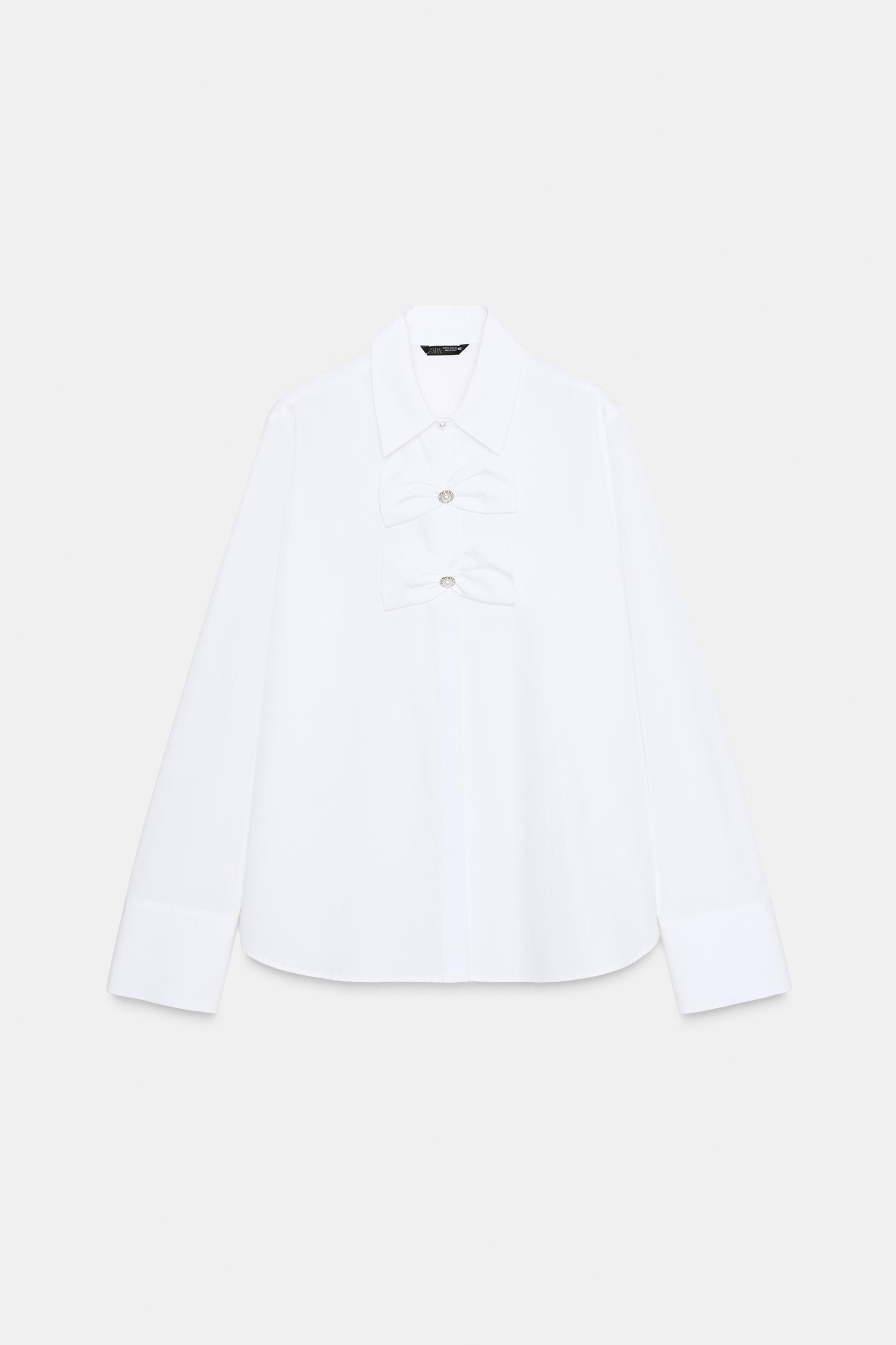 POPLIN SHIRT WITH TIES AND PEARLS by ZARA