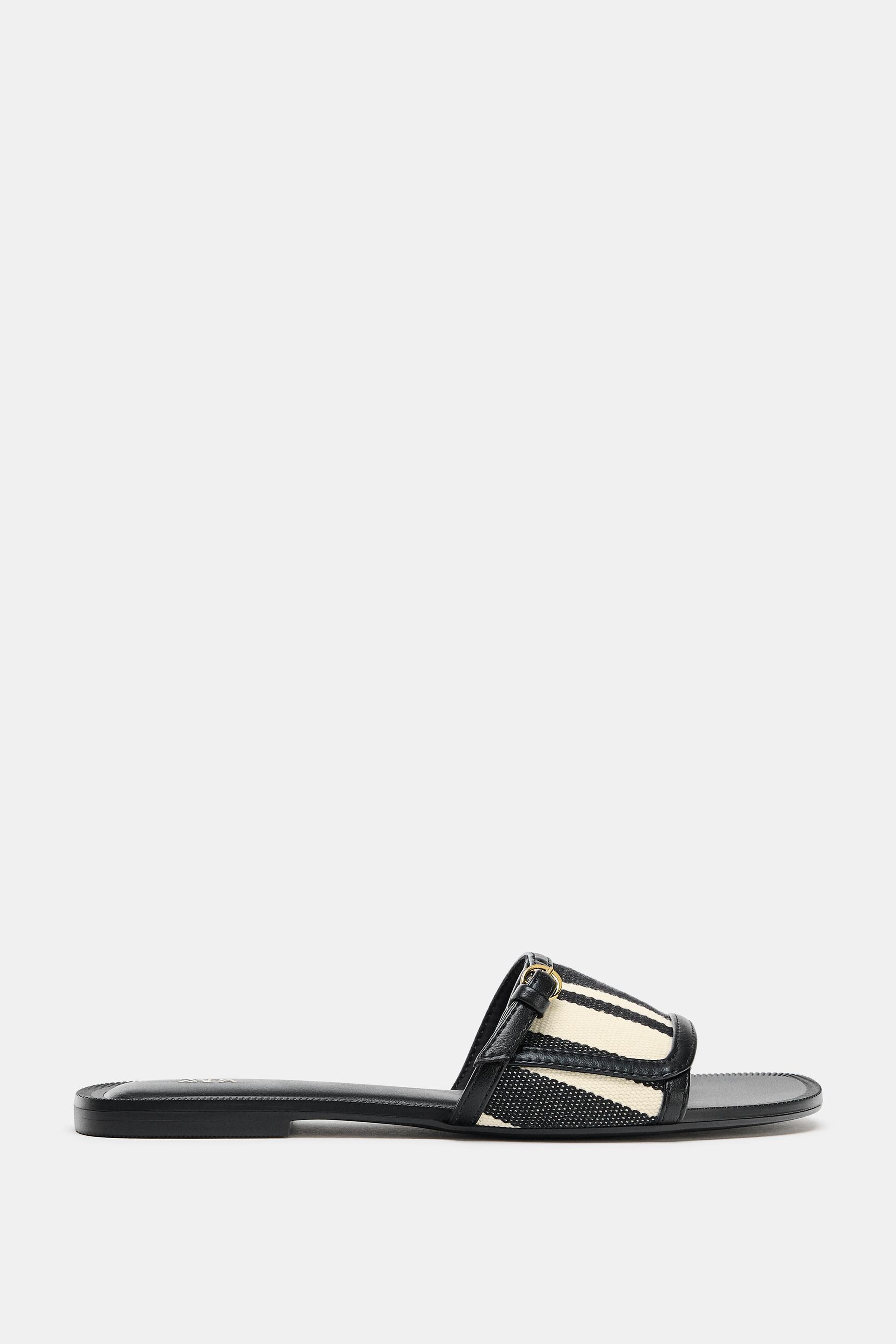 PRINTED BUCKLE SLIDE SANDALS by ZARA