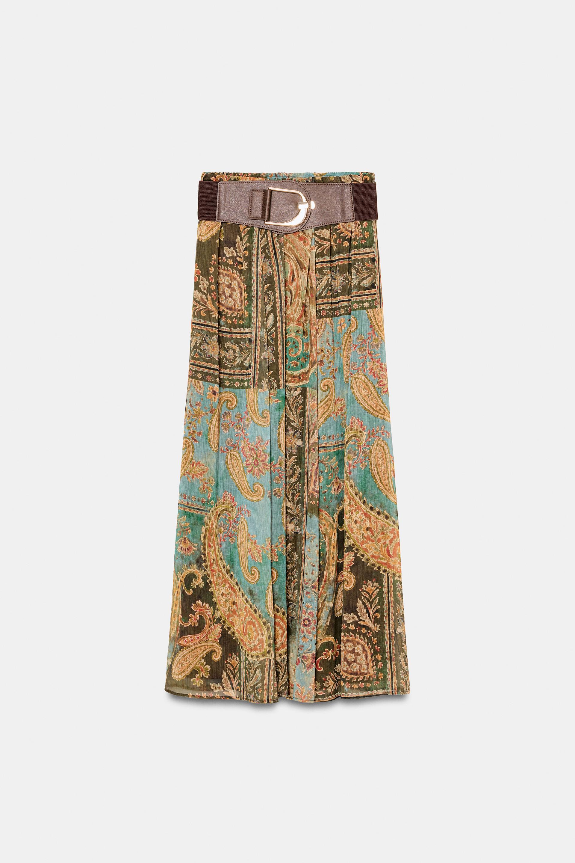 PRINTED MIDI SKIRT WITH BELT by ZARA