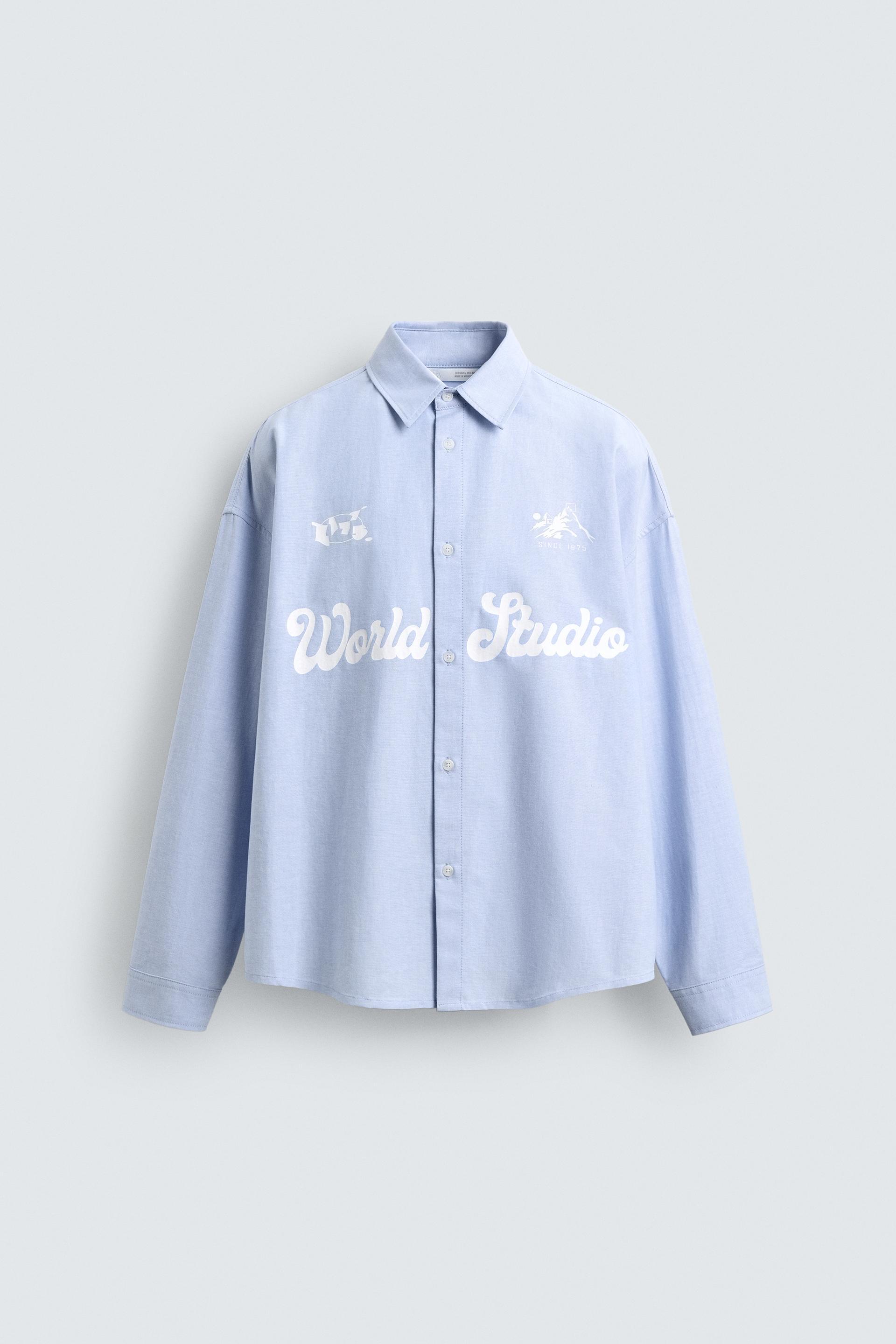 PRINTED TEXT OXFORD BOXY FIT SHIRT by ZARA