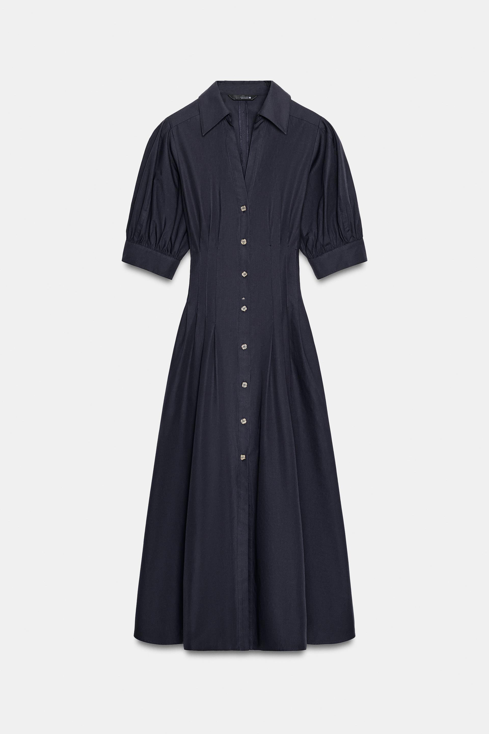 PUFF SLEEVE POPLIN MIDI DRESS by ZARA