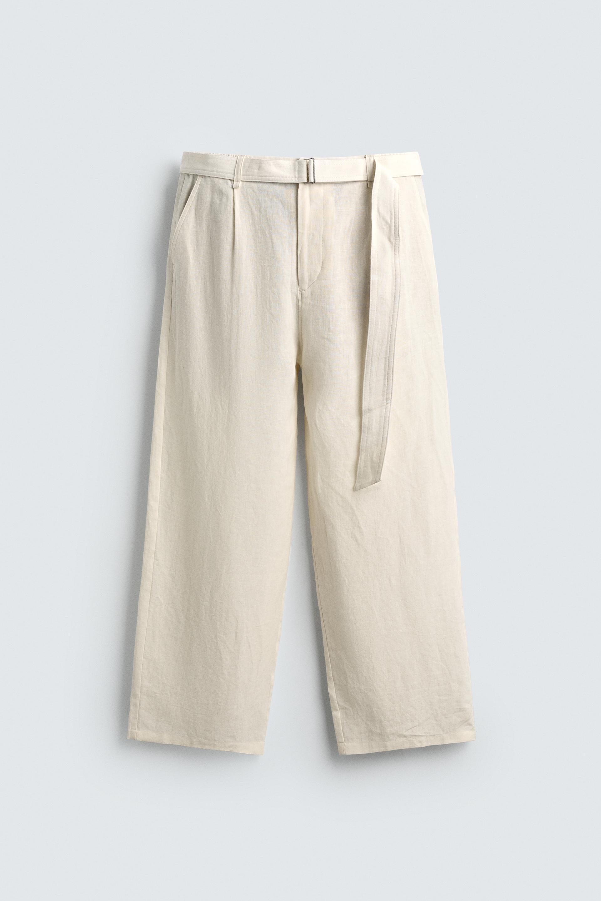 RELAXED FIT 100% LINEN BELTED PANTS by ZARA