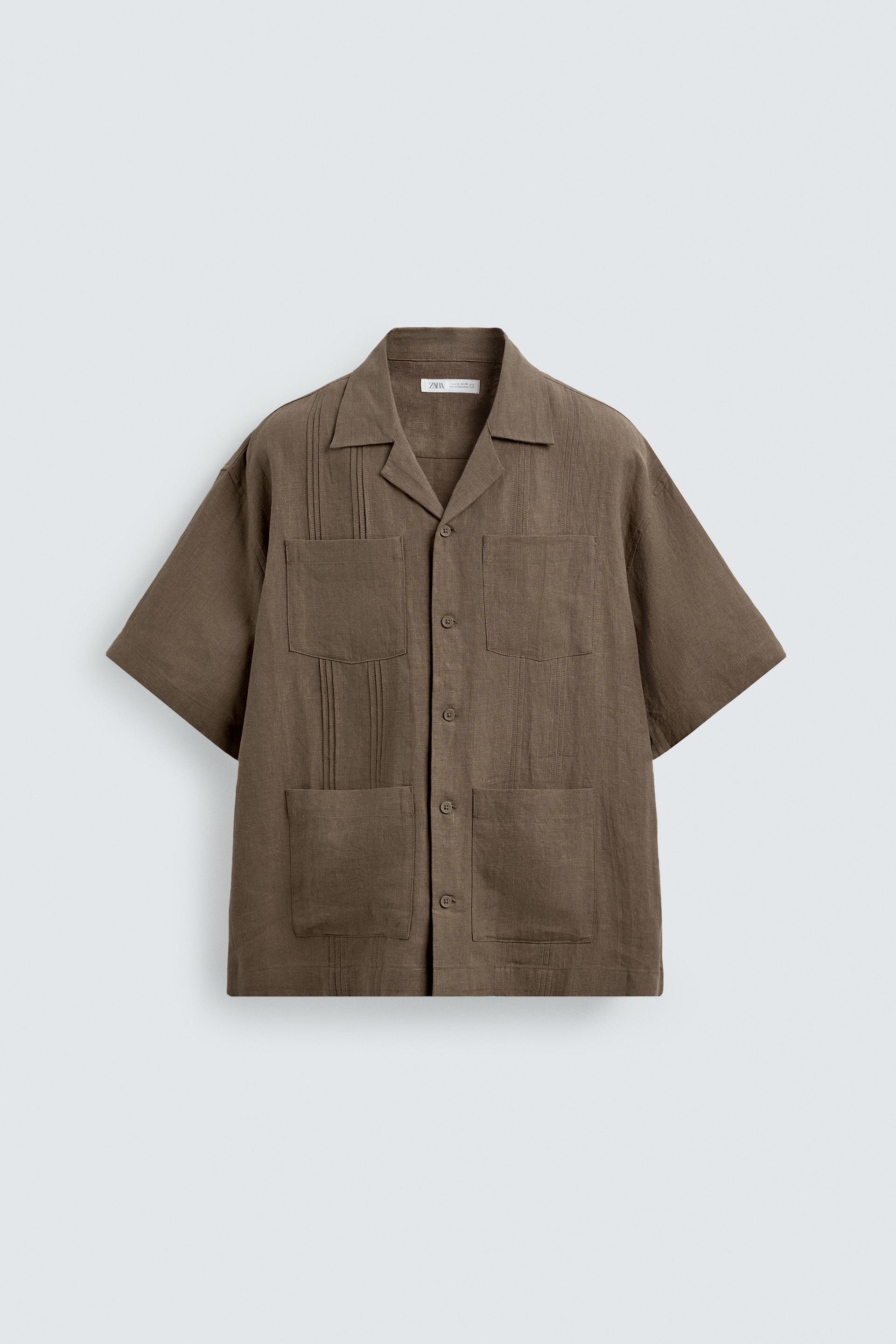 RELAXED FIT 100% LINEN SHIRT WITH PLEATED POCKETS by ZARA