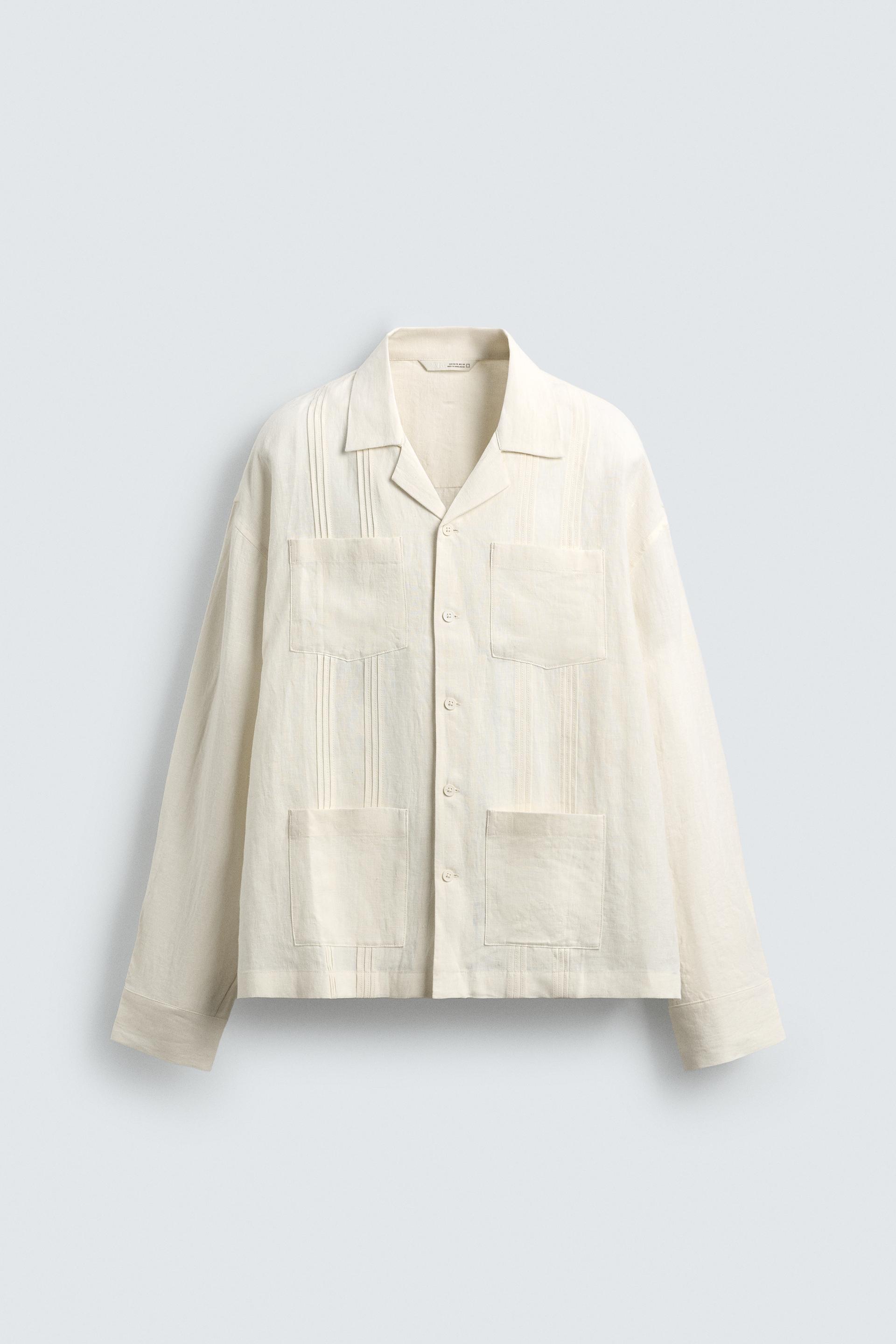 RELAXED FIT 100% LINEN SHIRT WITH PLEATED POCKETS by ZARA