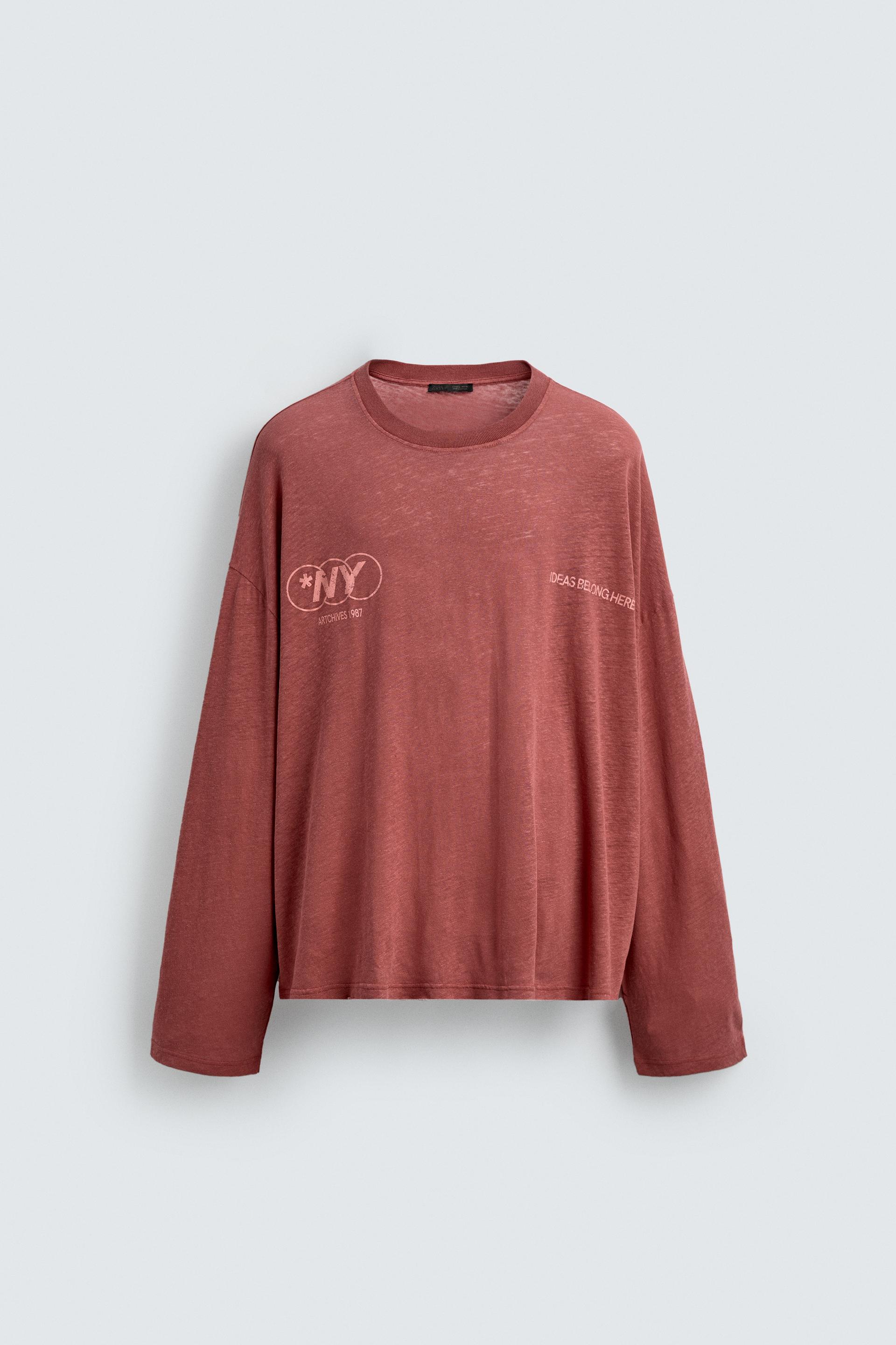 RELAXED FIT COTTON - LINEN TEXT T-SHIRT by ZARA