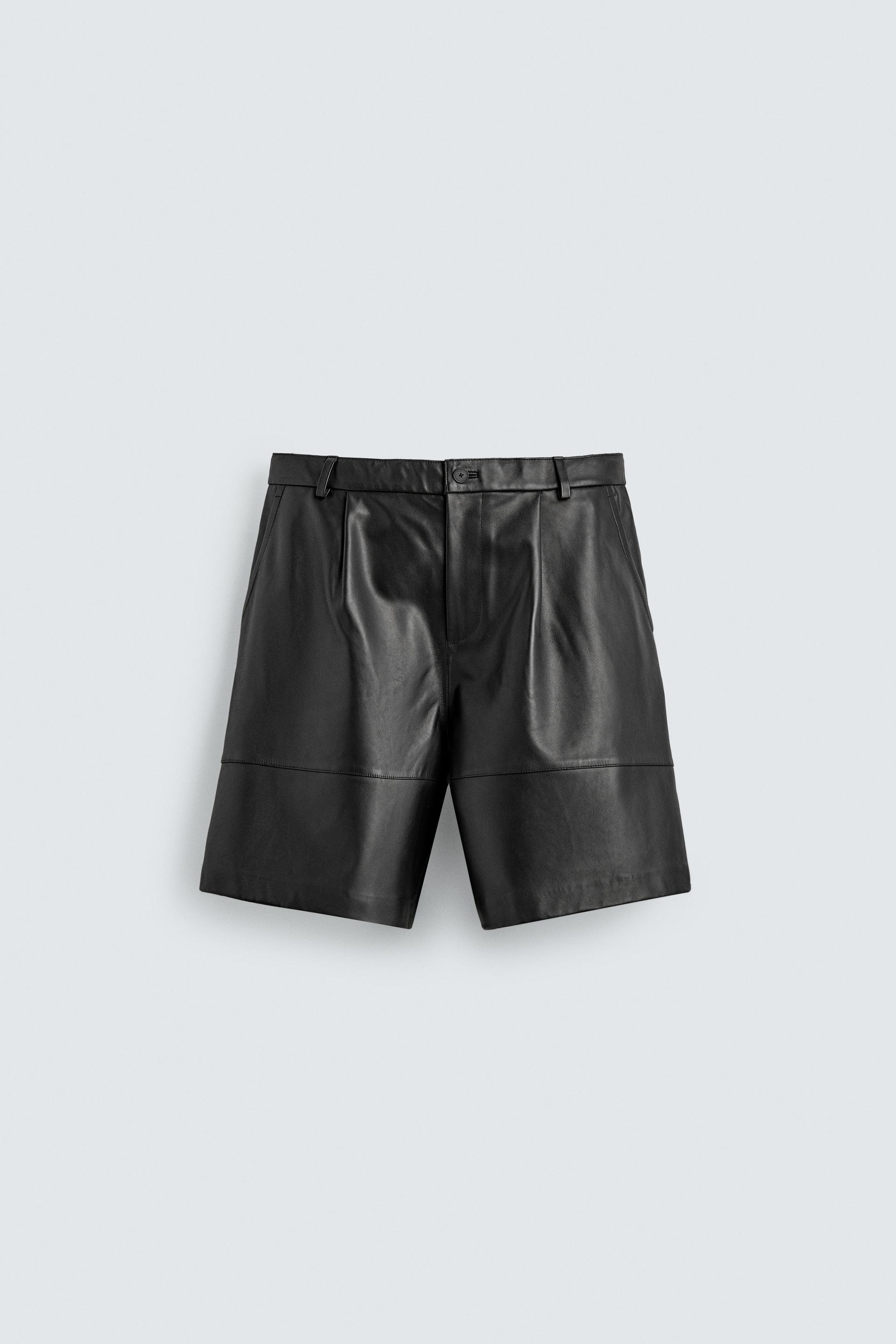 RELAXED FIT LEATHER PLEATED SHORTS by ZARA
