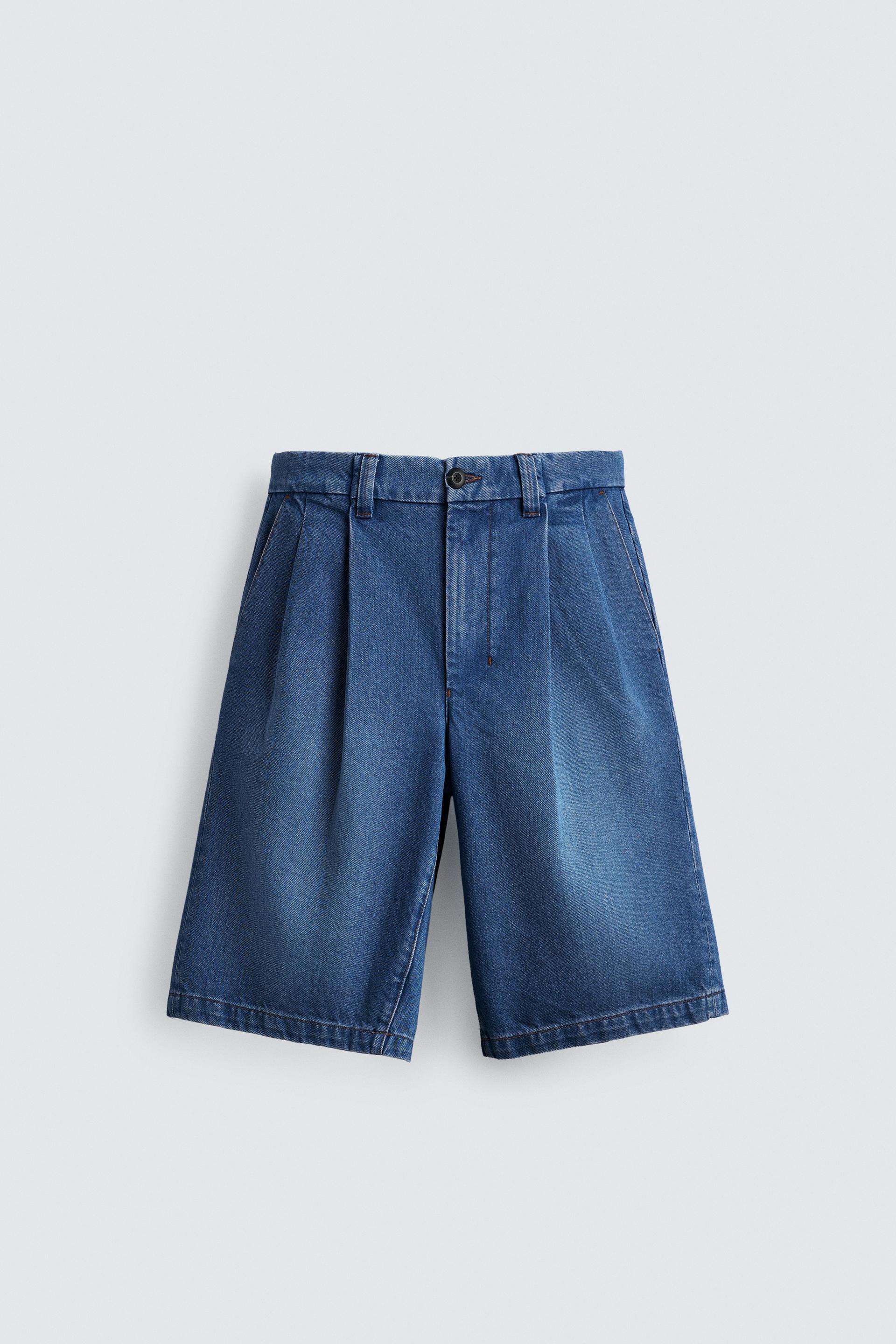 RELAXED FIT PLEATED DENIM SHORTS by ZARA