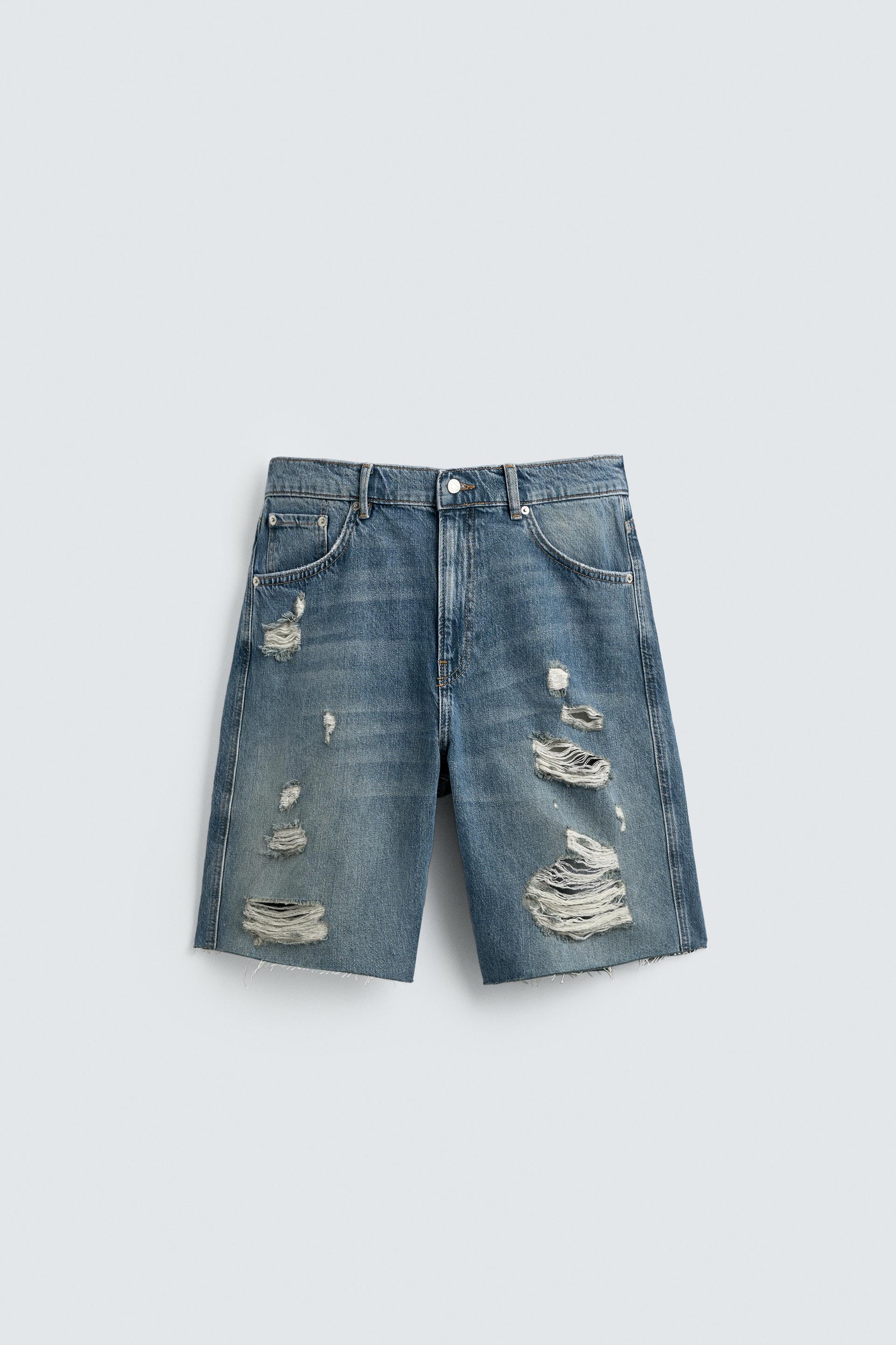RELAXED FIT RIPPED DENIM SHORTS by ZARA