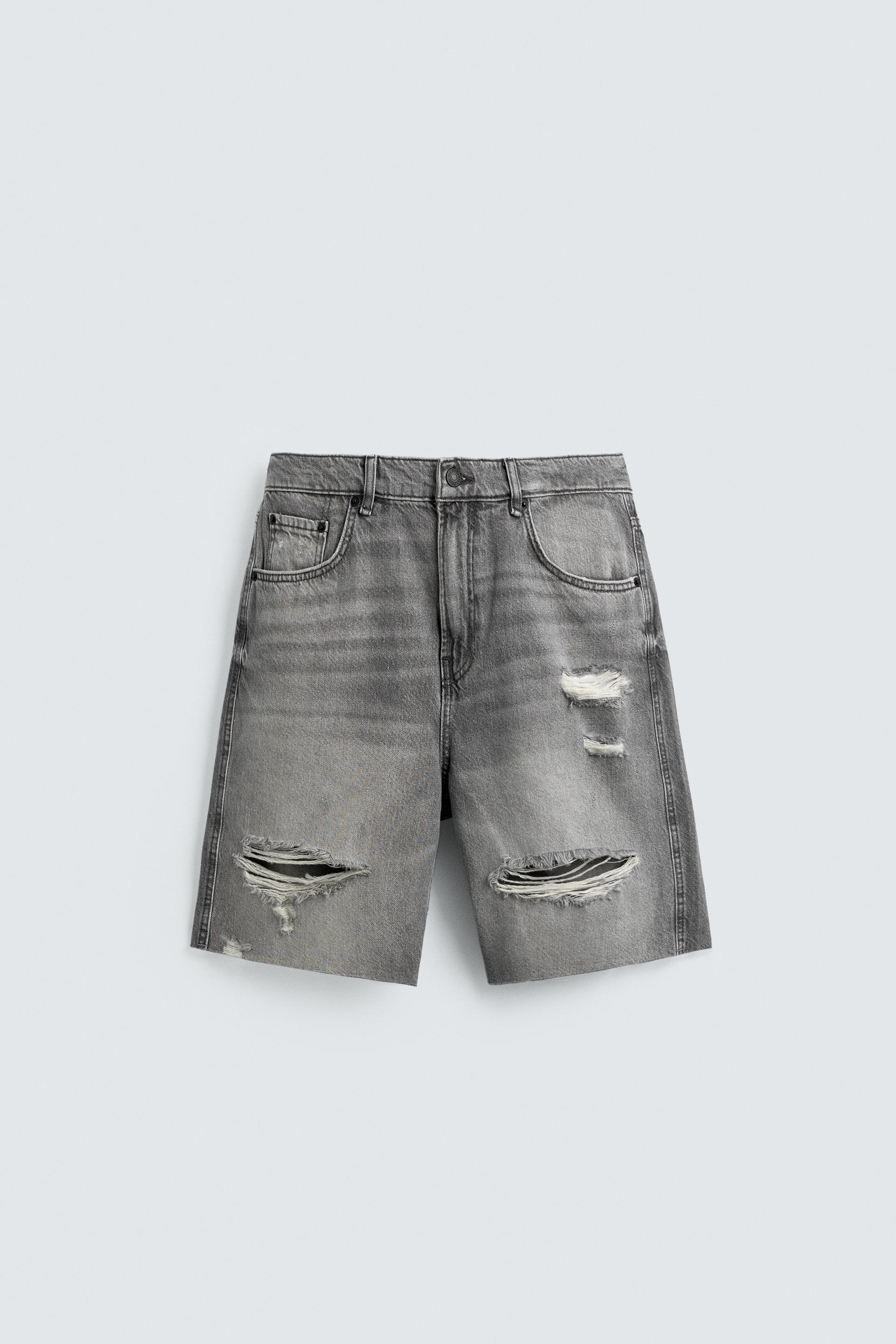 RELAXED FIT RIPPED DENIM SHORTS by ZARA