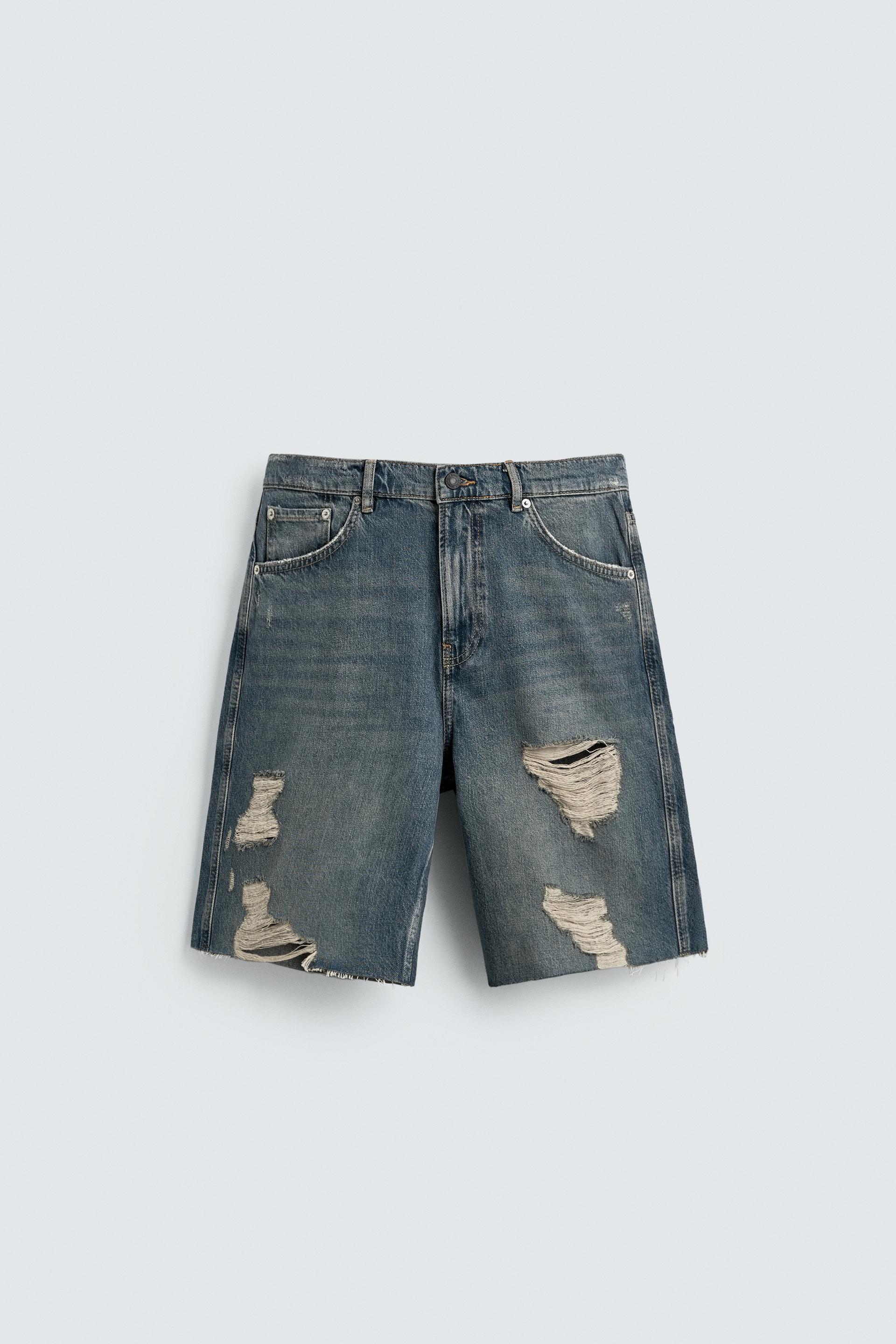 RELAXED FIT RIPPED DENIM SHORTS by ZARA