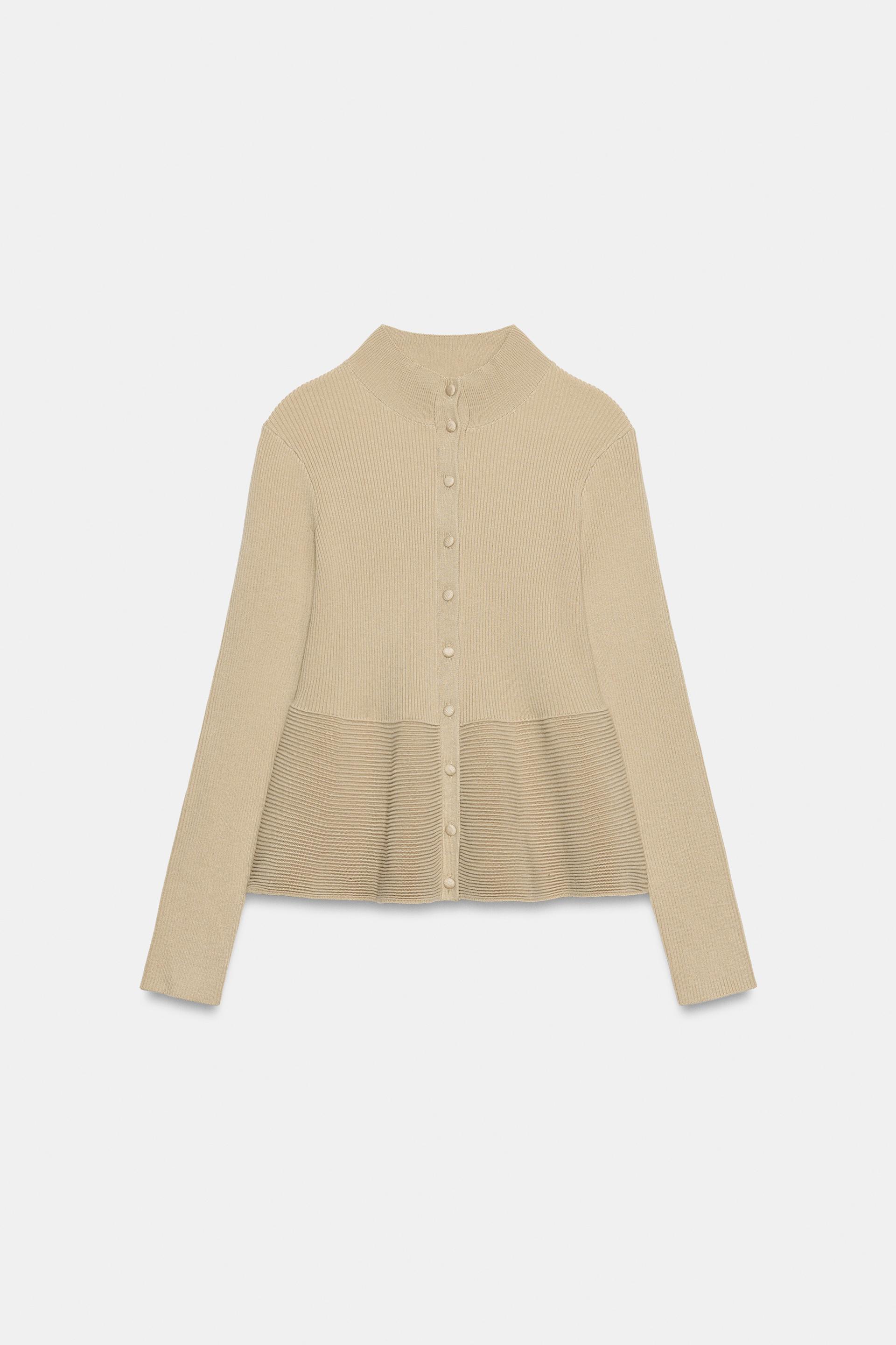 RIB KNIT COVERED BUTTON CARDIGAN by ZARA