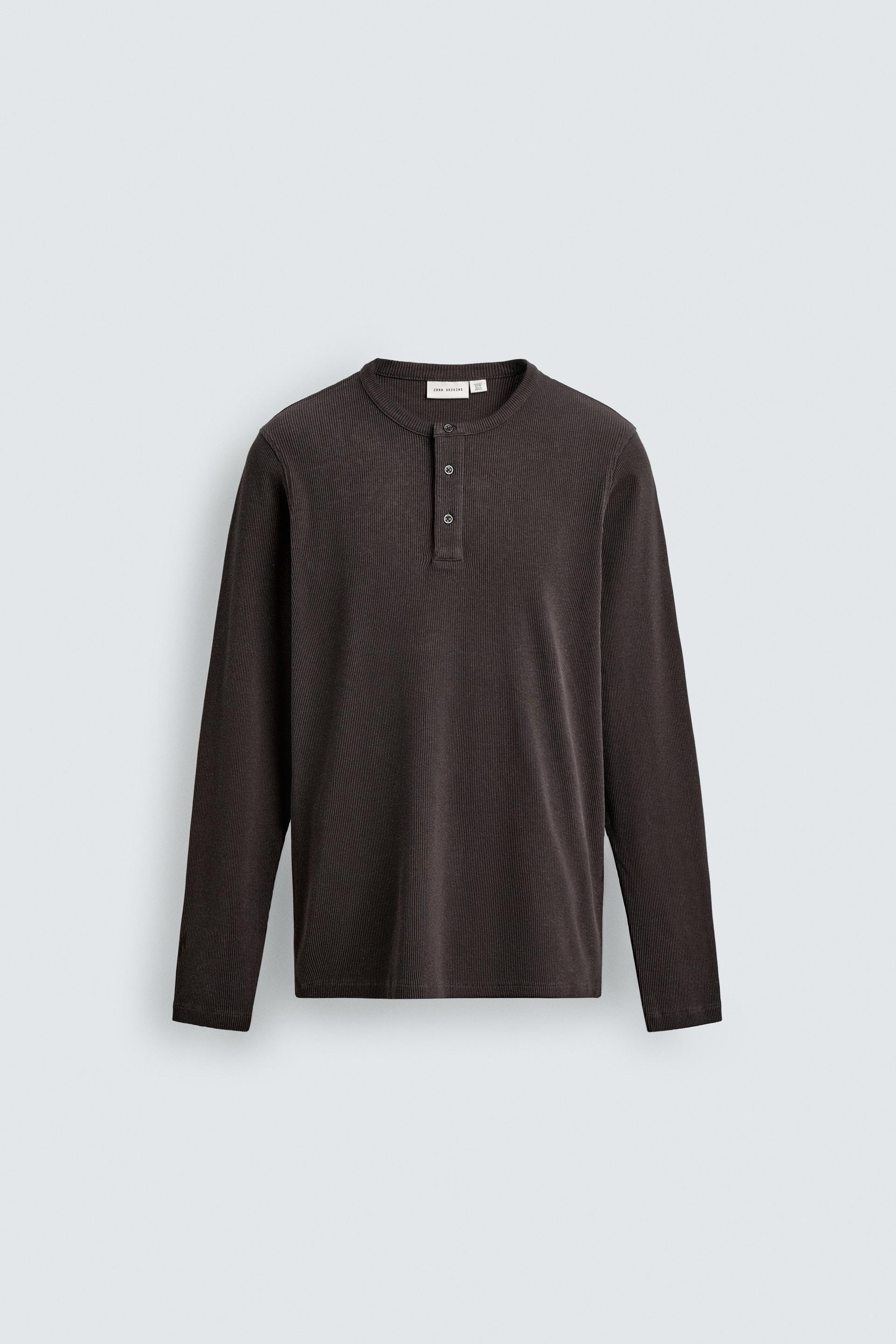 RIBBED HENLEY COLLAR T-SHIRT by ZARA