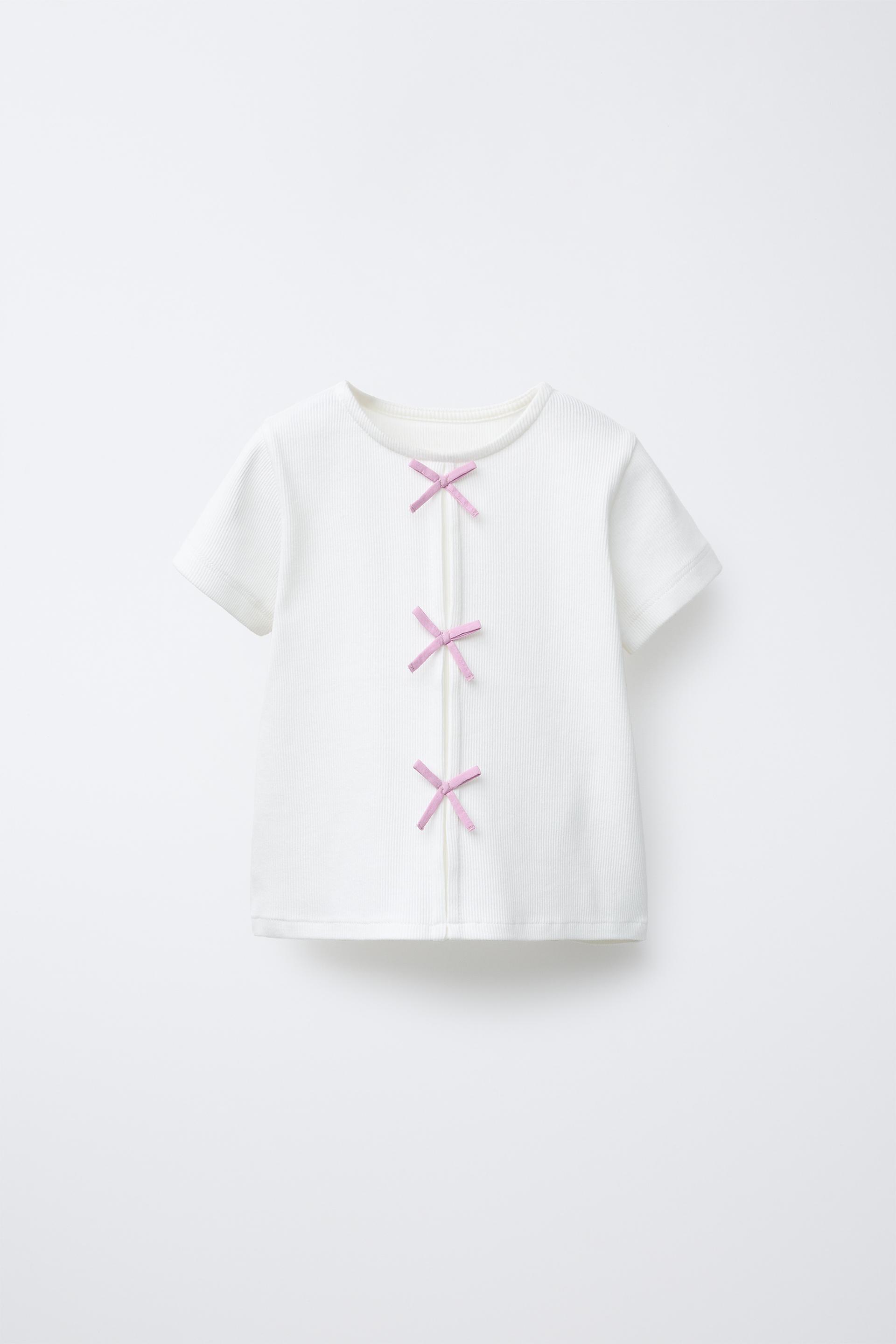 RIBBED T-SHIRT WITH BOWS by ZARA