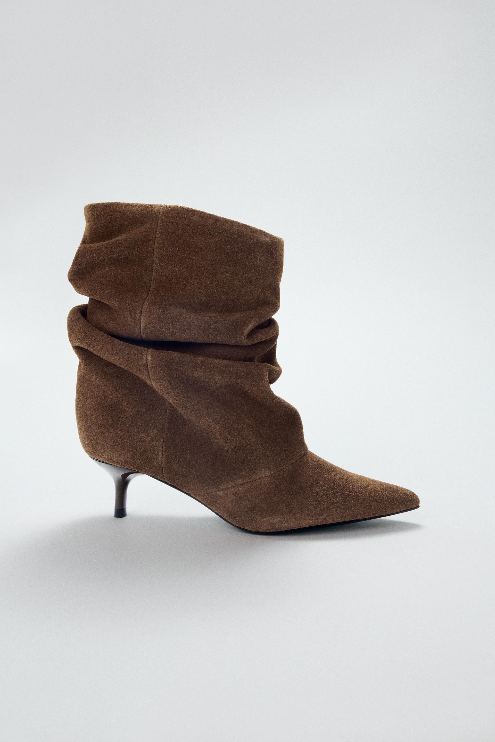 RUCHED SPLIT LEATHER ANKLE BOOTS by ZARA