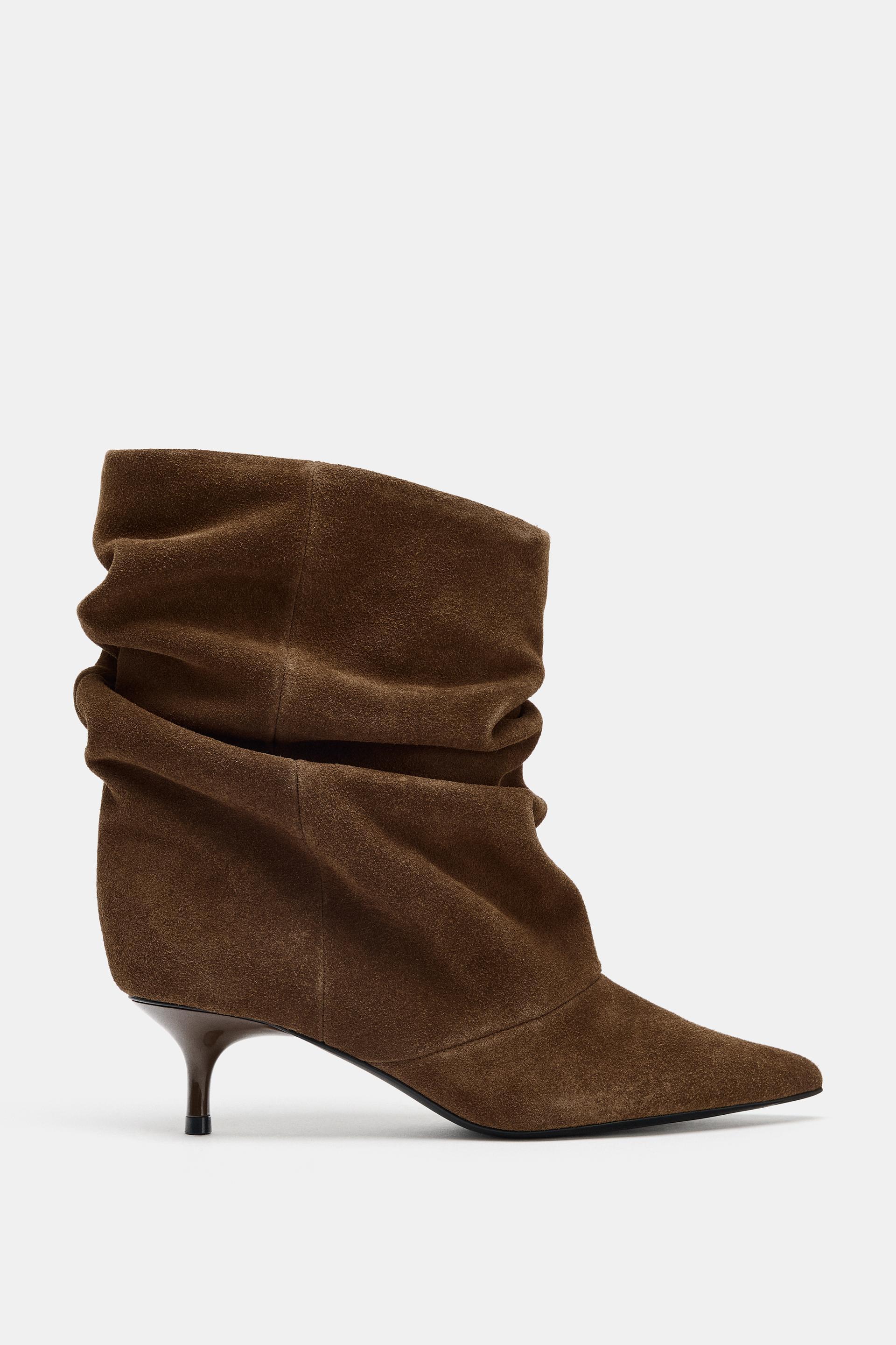 RUCHED SPLIT LEATHER ANKLE BOOTS by ZARA