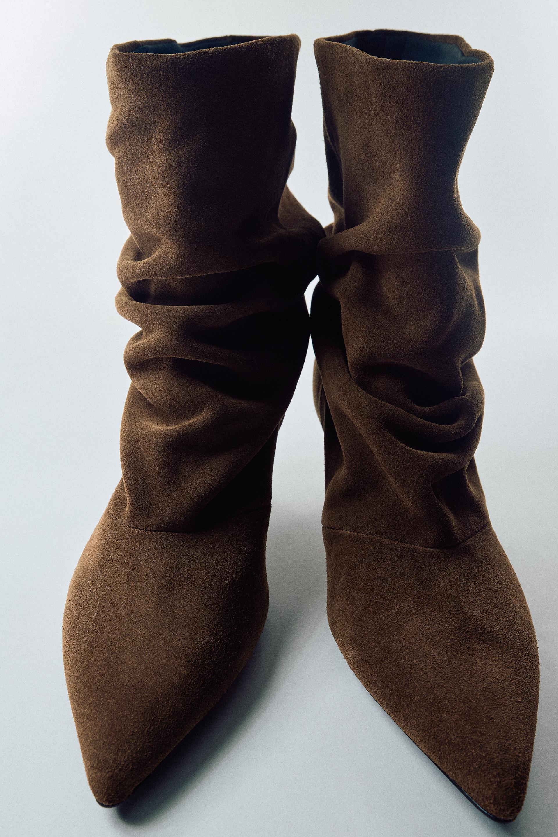 RUCHED SUEDE ANKLE BOOTS by ZARA