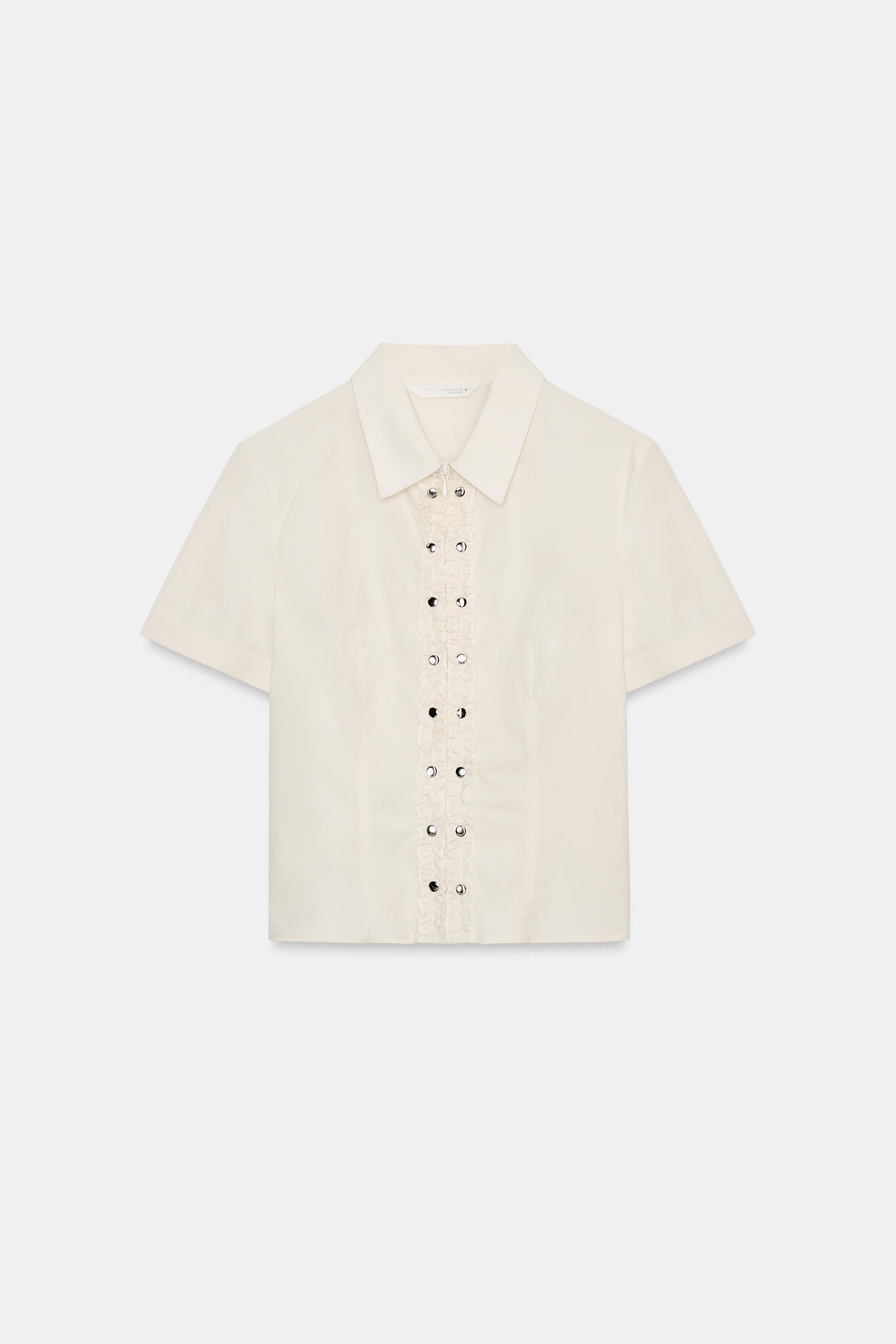 RUFFLED POPLIN SHIRT WITH STUDS by ZARA