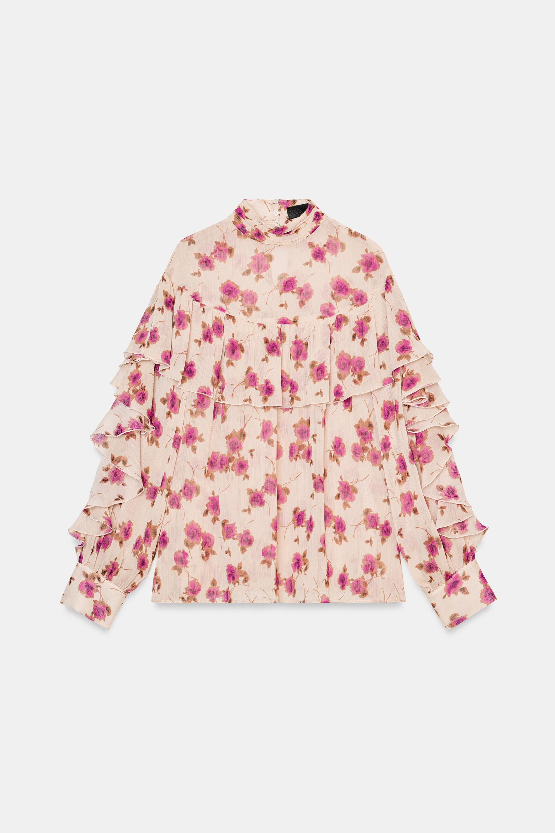 RUFFLED PRINT BLOUSE by ZARA