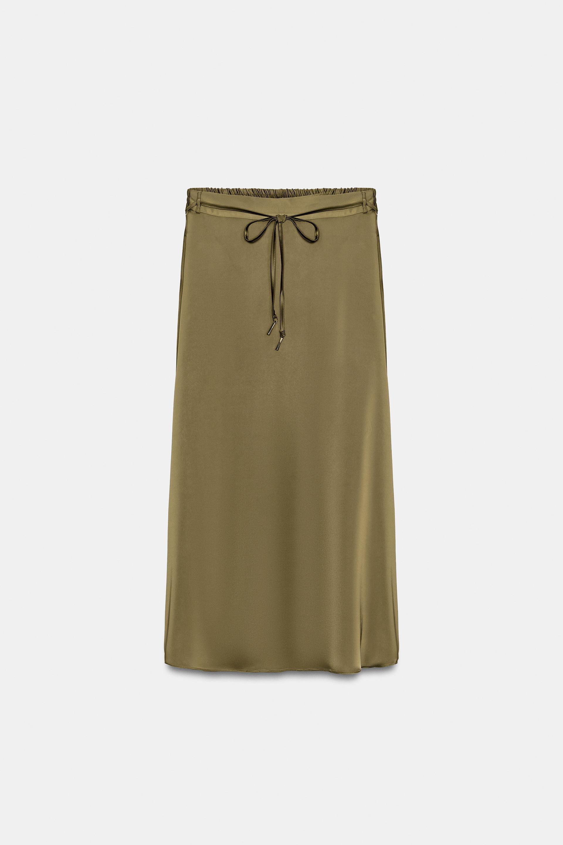 SATIN BELTED MIDI SKIRT by ZARA