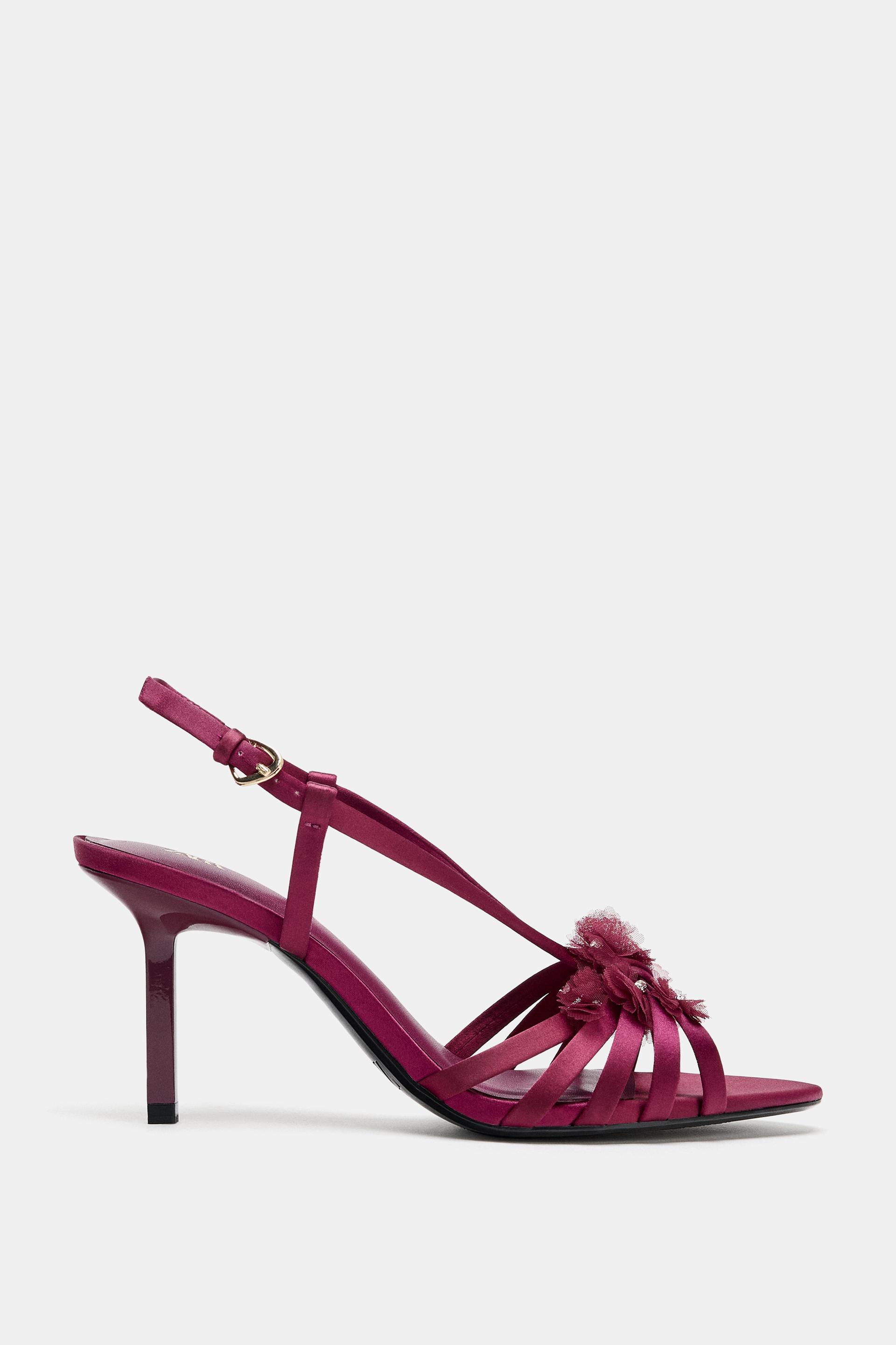 SATIN EFFECT FLORAL HEELED SANDALS by ZARA