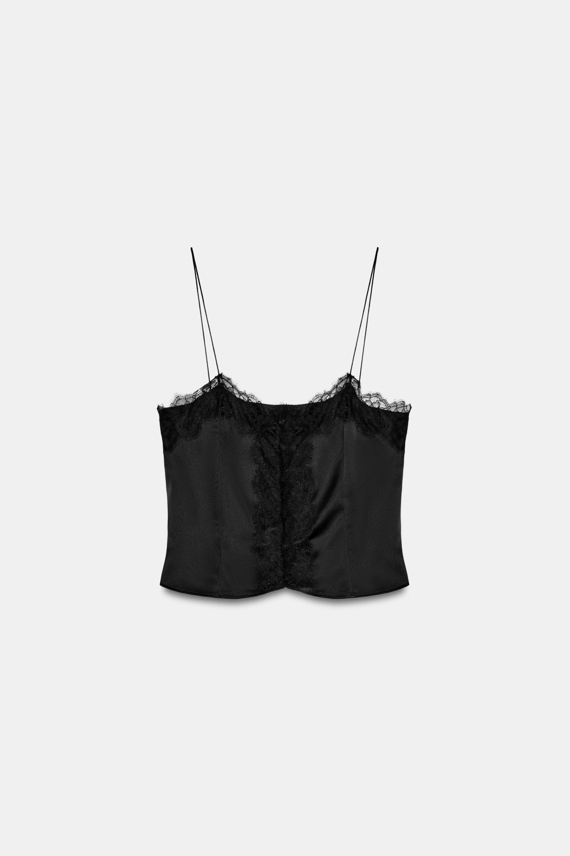 SATIN EFFECT LACE CROP TOP by ZARA