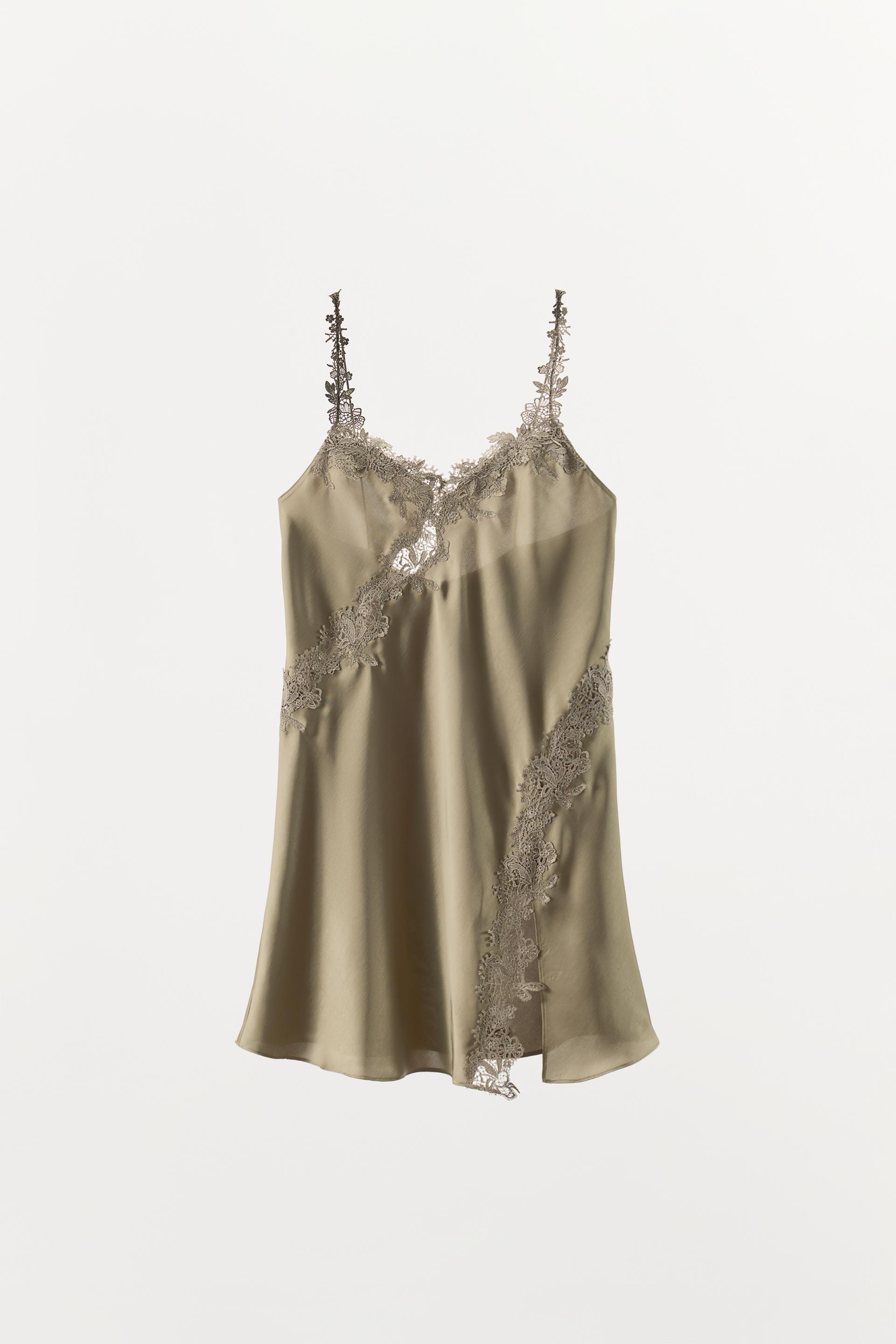 SATIN EFFECT LACE MINI DRESS by ZARA