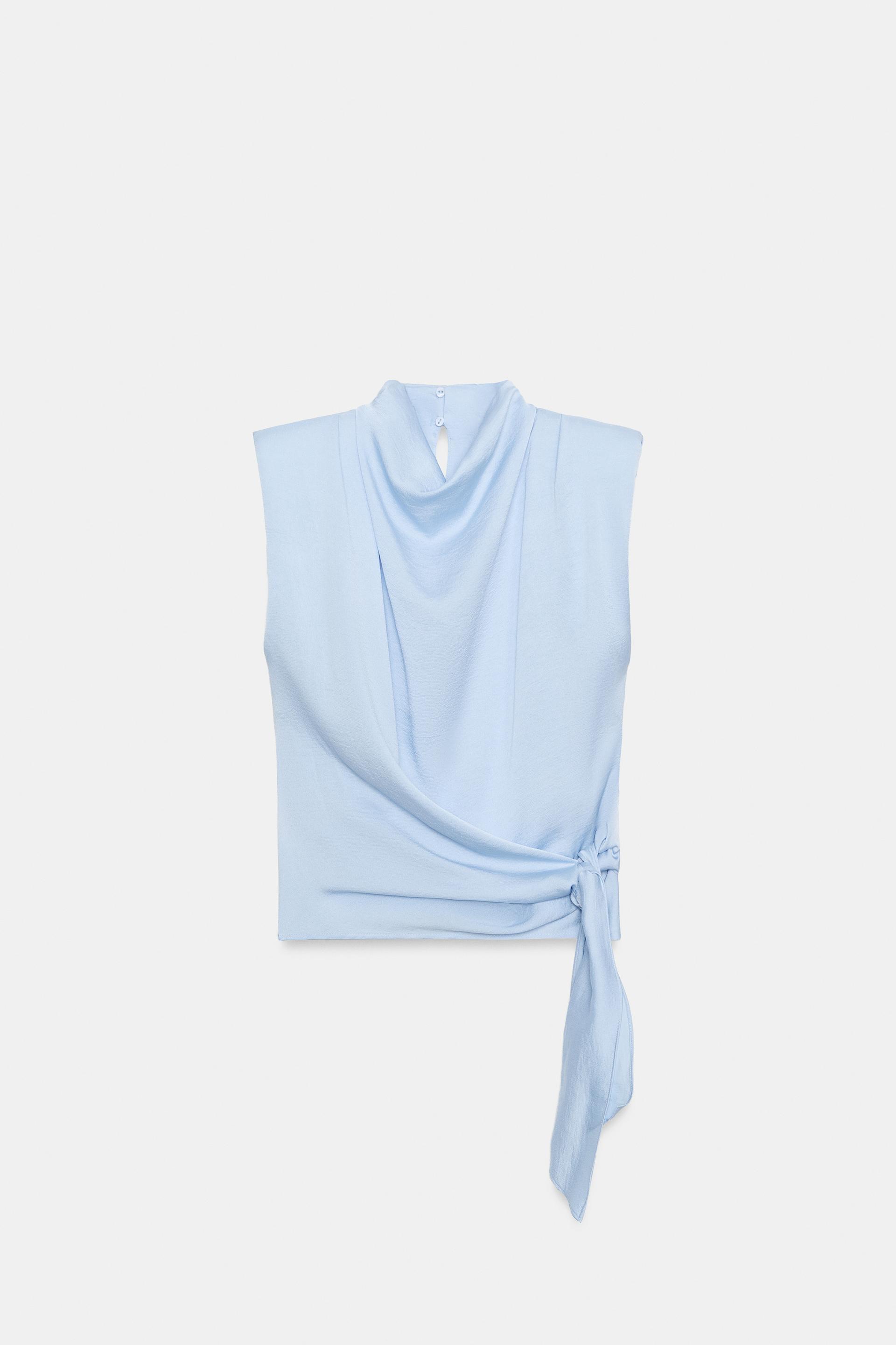 SATIN EFFECT SHOULDER PAD TIE TOP by ZARA