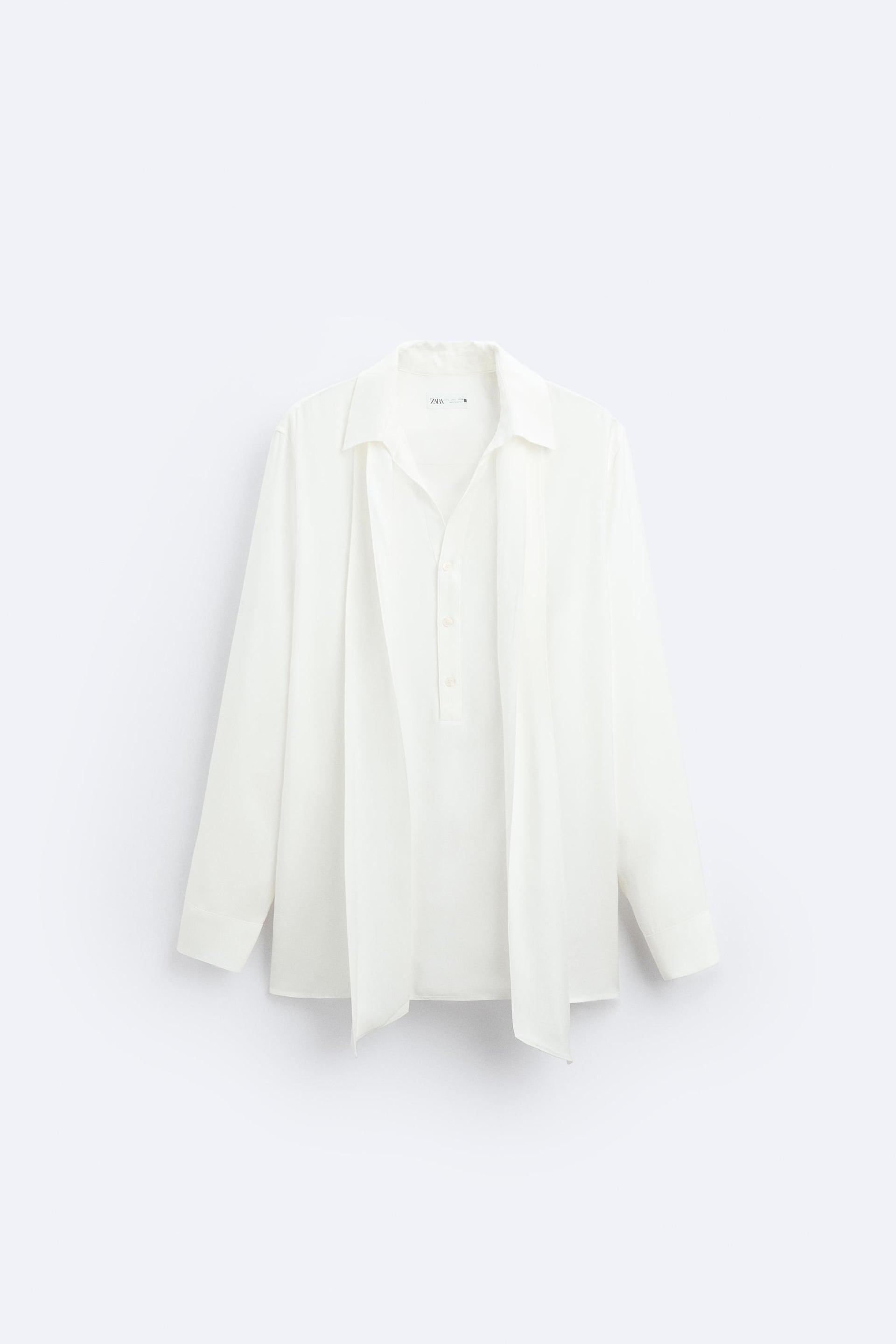 SATIN EFFECT TIE COLLAR SHIRT by ZARA