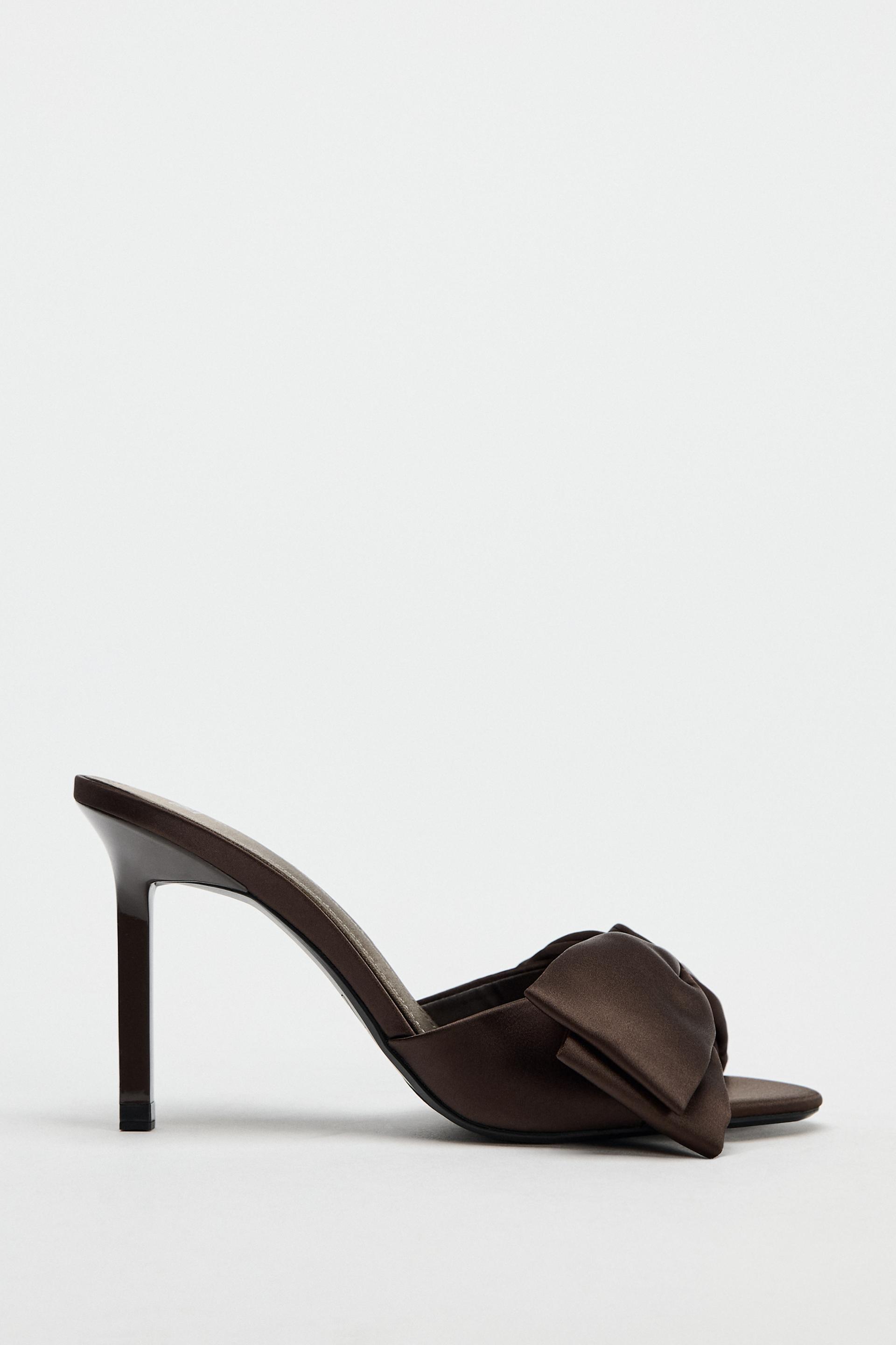 SATIN FINISH MAXI BOW HEELED SANDALS by ZARA