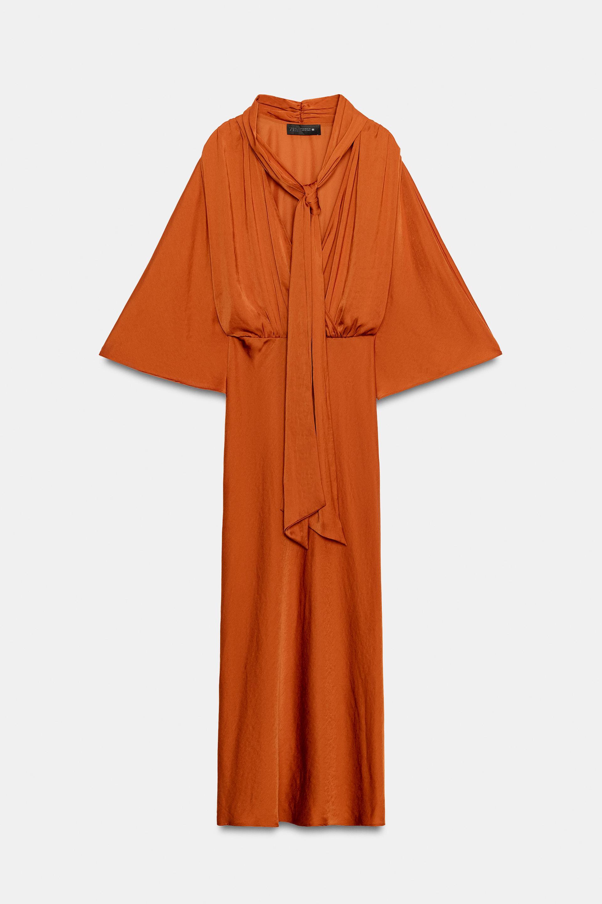 SATIN SCARF-EFFECT MIDI DRESS by ZARA