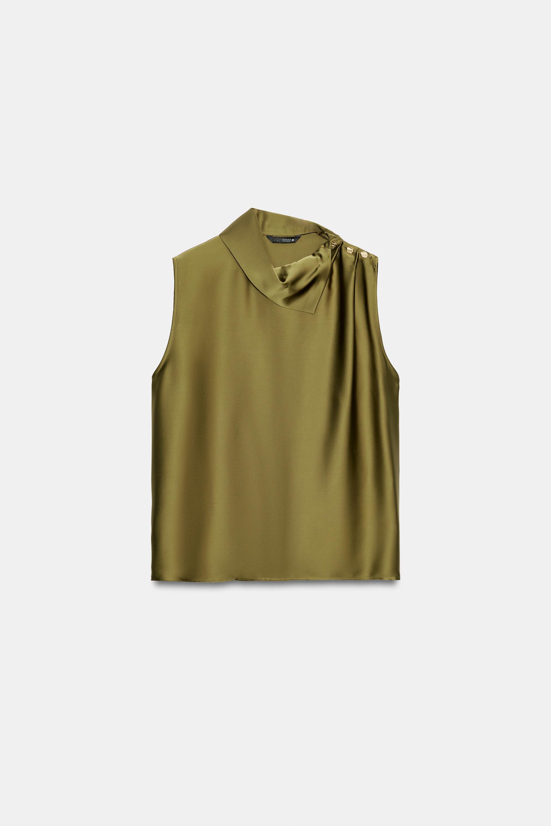 SATIN SHOULDER-BUTTON TOP by ZARA