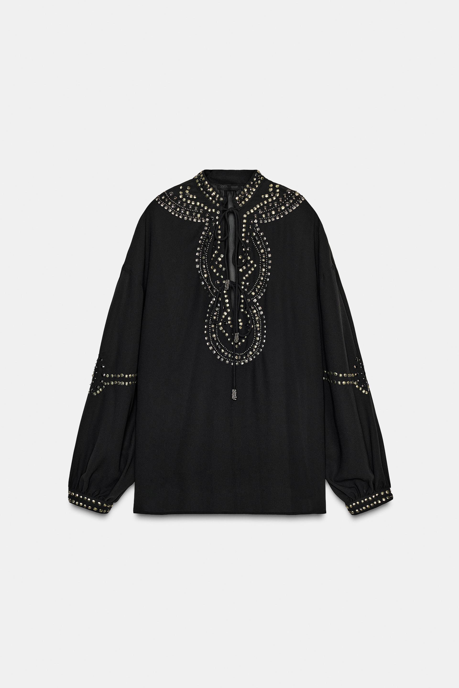 SEMI-SHEER BEADED BLOUSE by ZARA