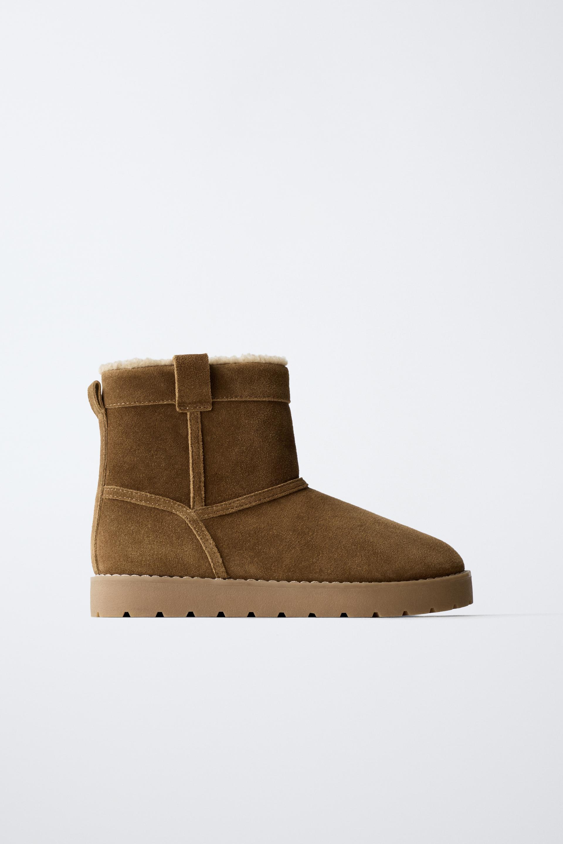 SHEARLING LEATHER ANKLE BOOTS by ZARA