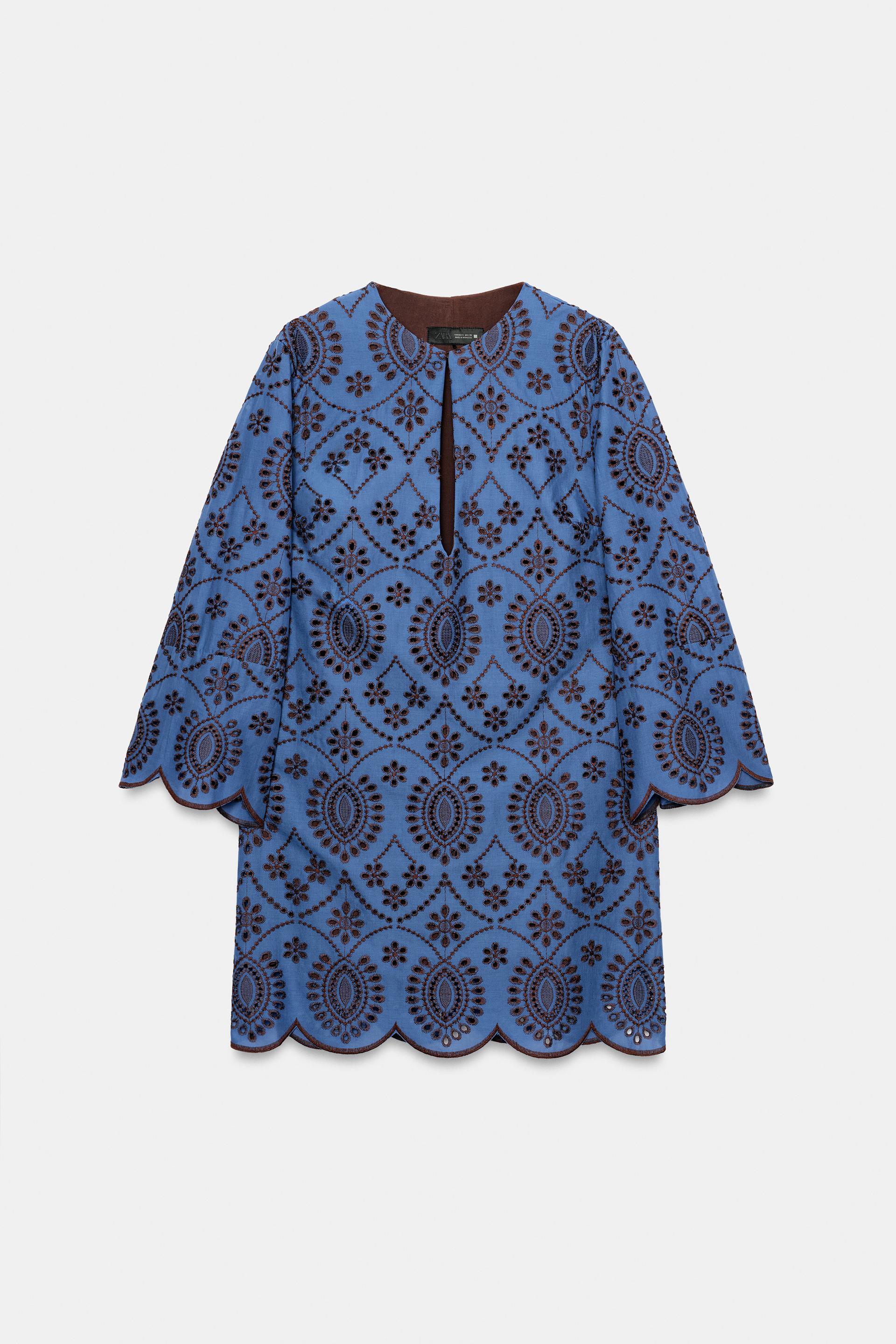 SHORT EMBROIDERED EYELET DRESS by ZARA