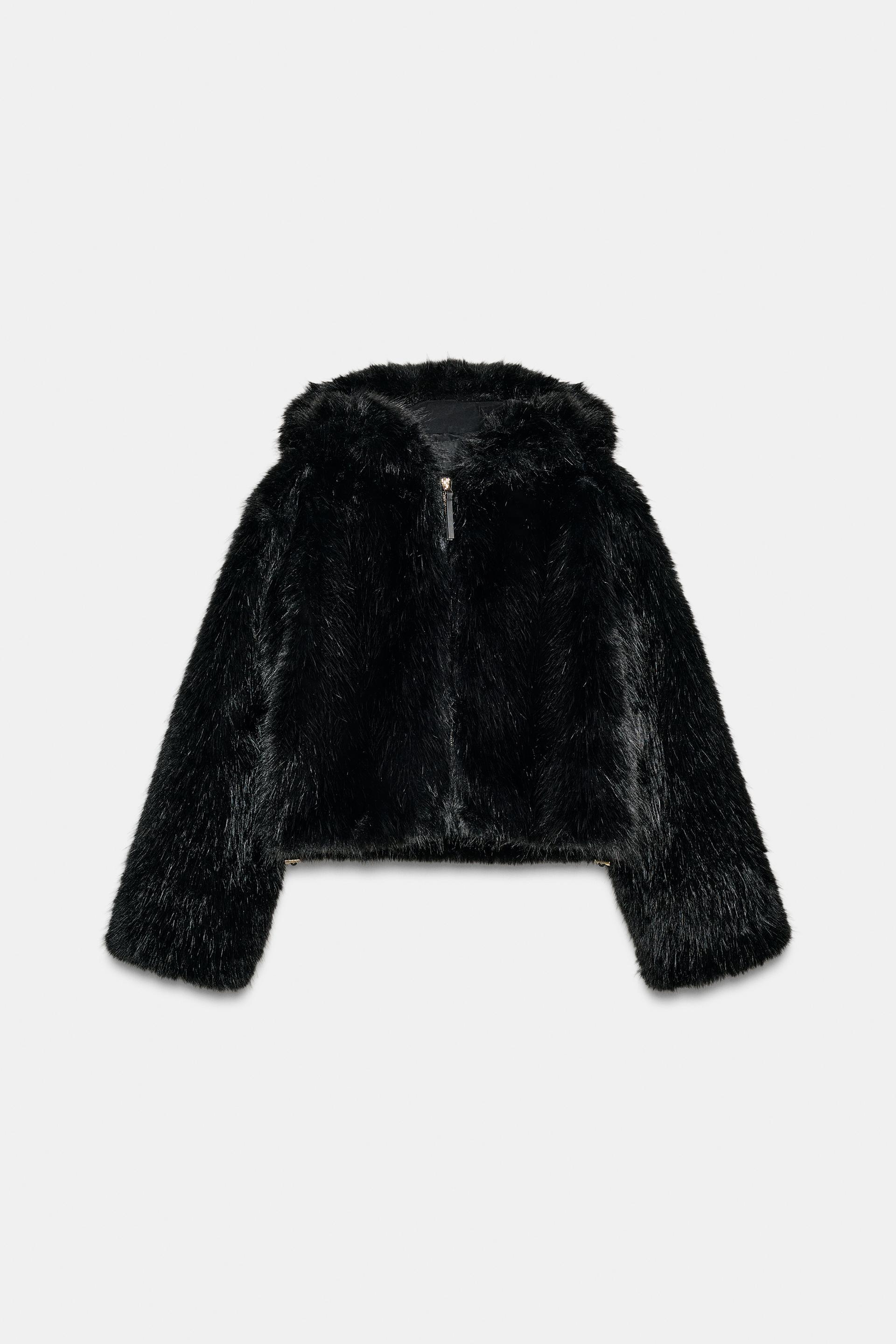 SHORT FAUX FUR HOODED COAT by ZARA