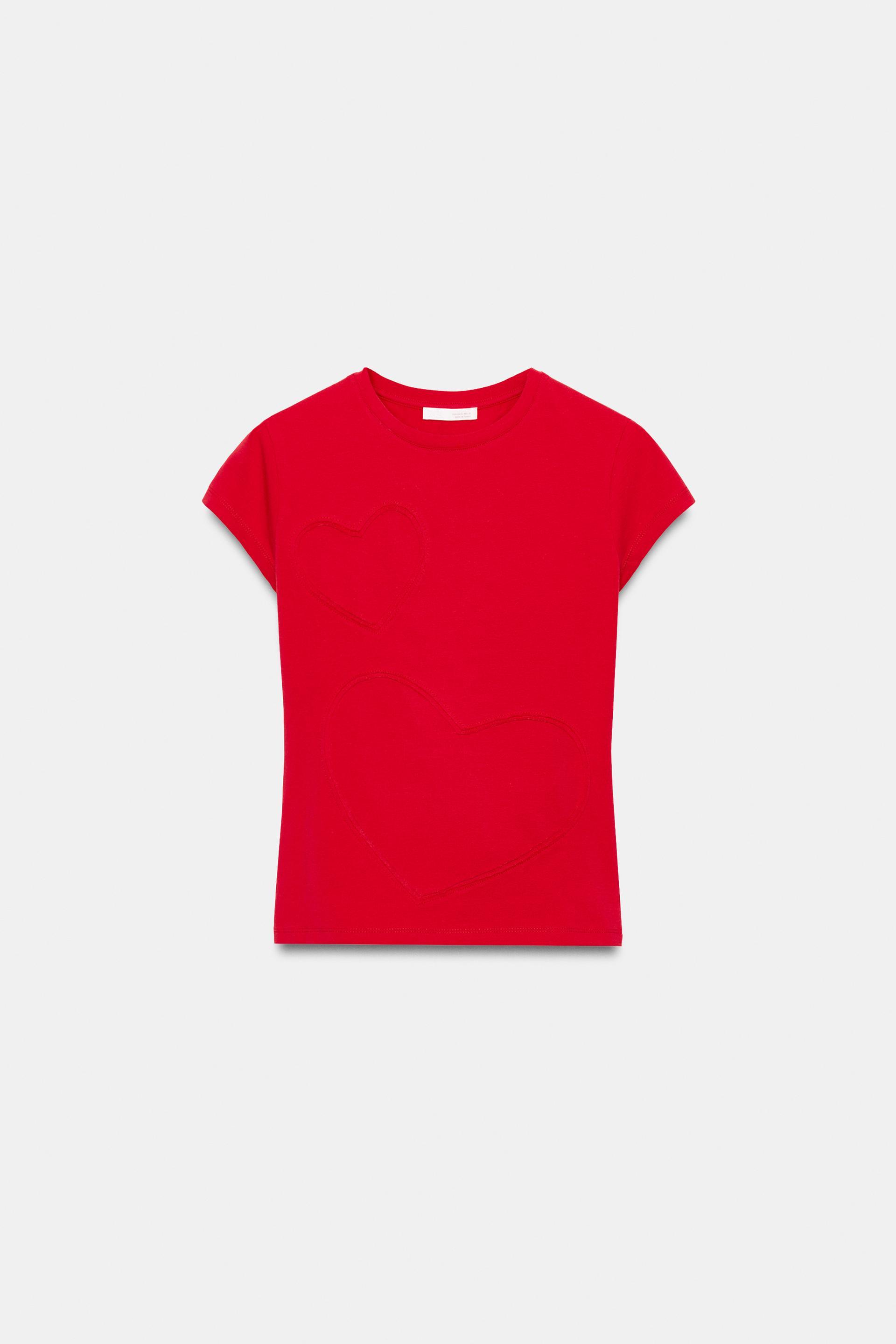 SHORT SLEEVE HEARTS T-SHIRT by ZARA