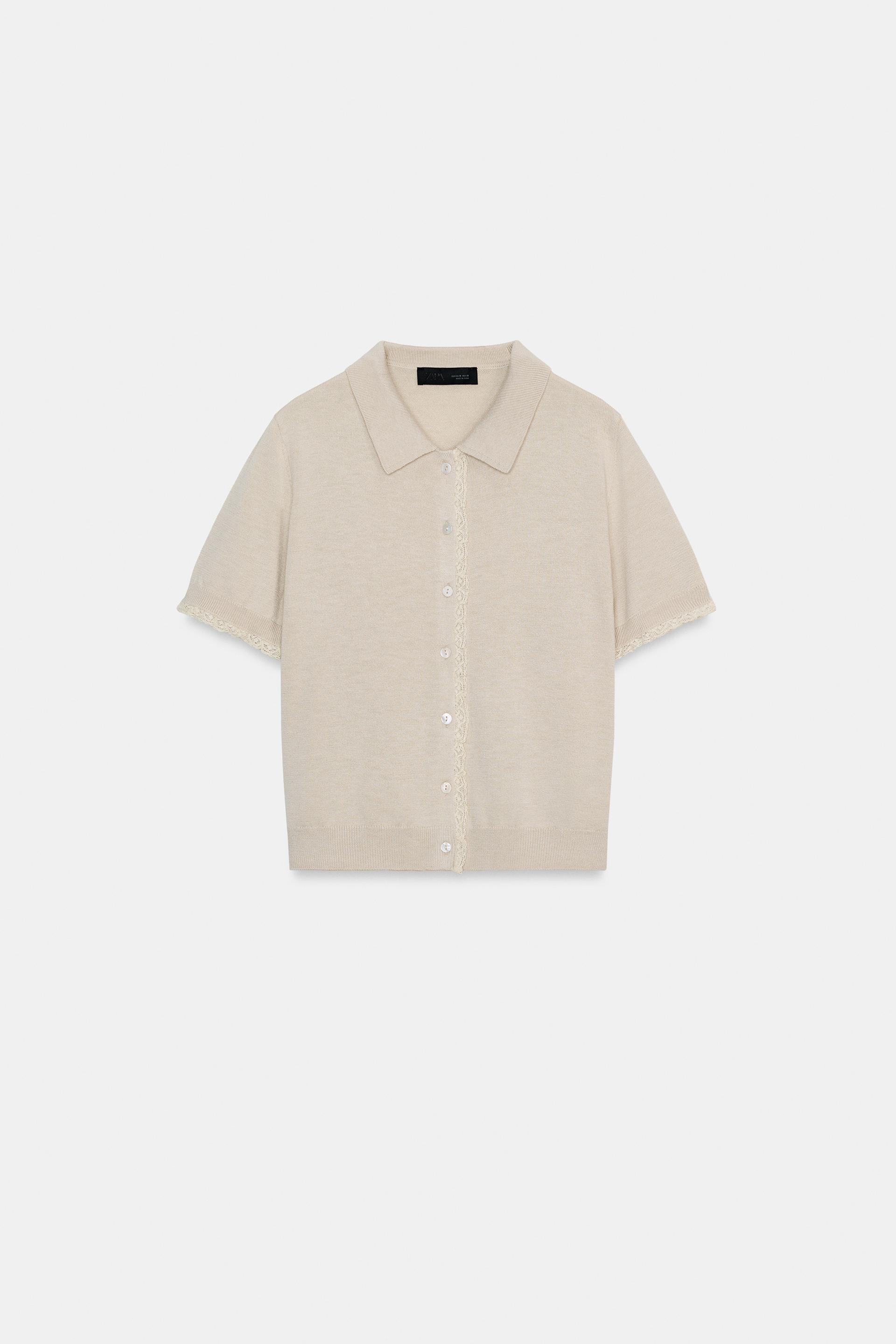 SHORT SLEEVE KNIT JACKET WITH LACE TRIM by ZARA