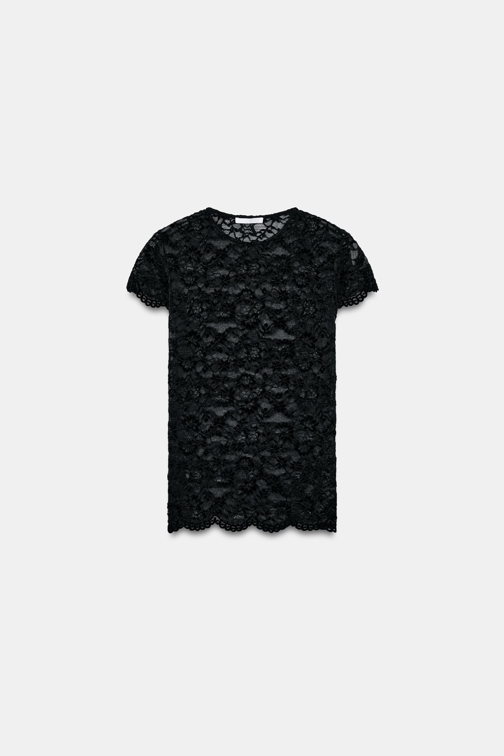 SHORT SLEEVE LACE T-SHIRT by ZARA