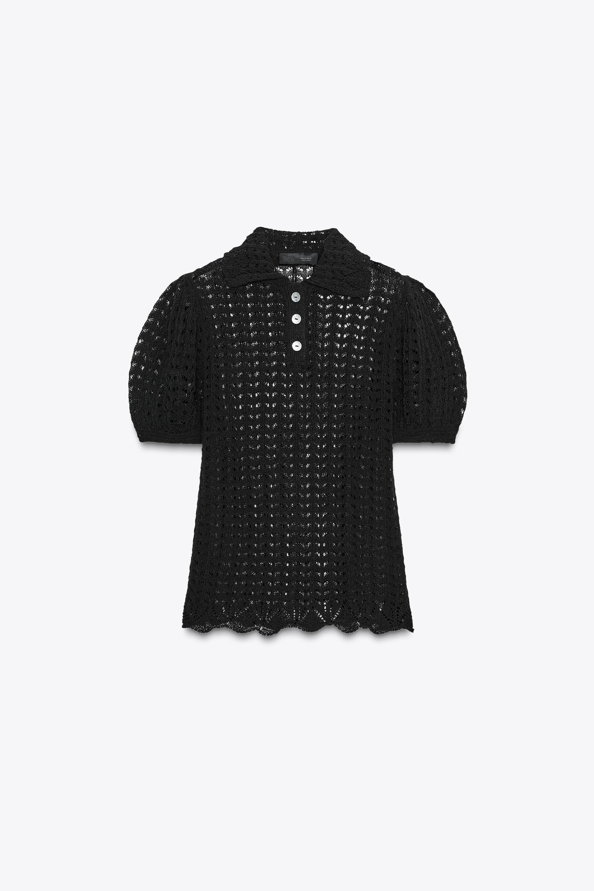 SHORT SLEEVE POINTELLE KNIT POLO SHIRT by ZARA