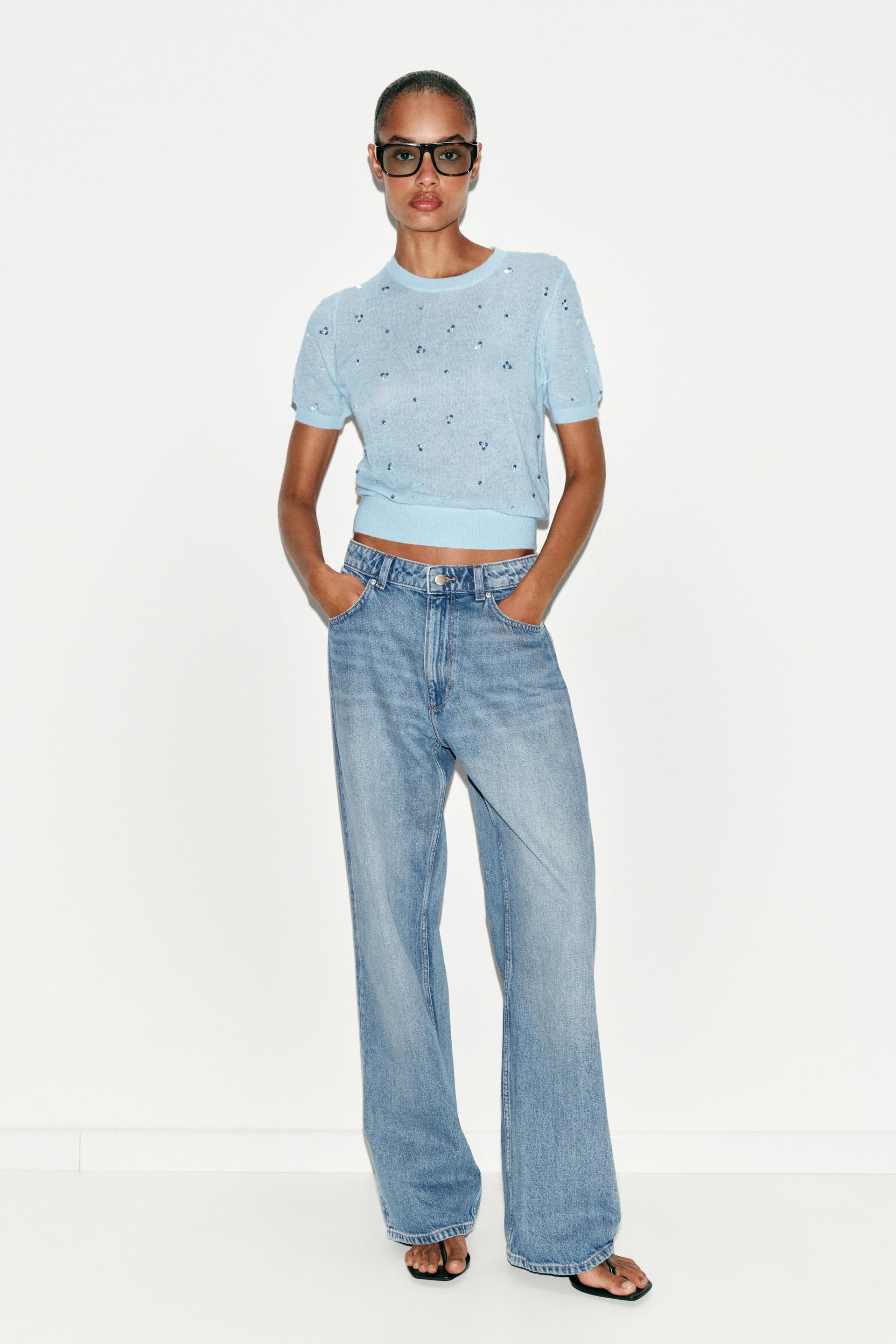 SHORT SLEEVE SEQUIN KNIT TOP by ZARA