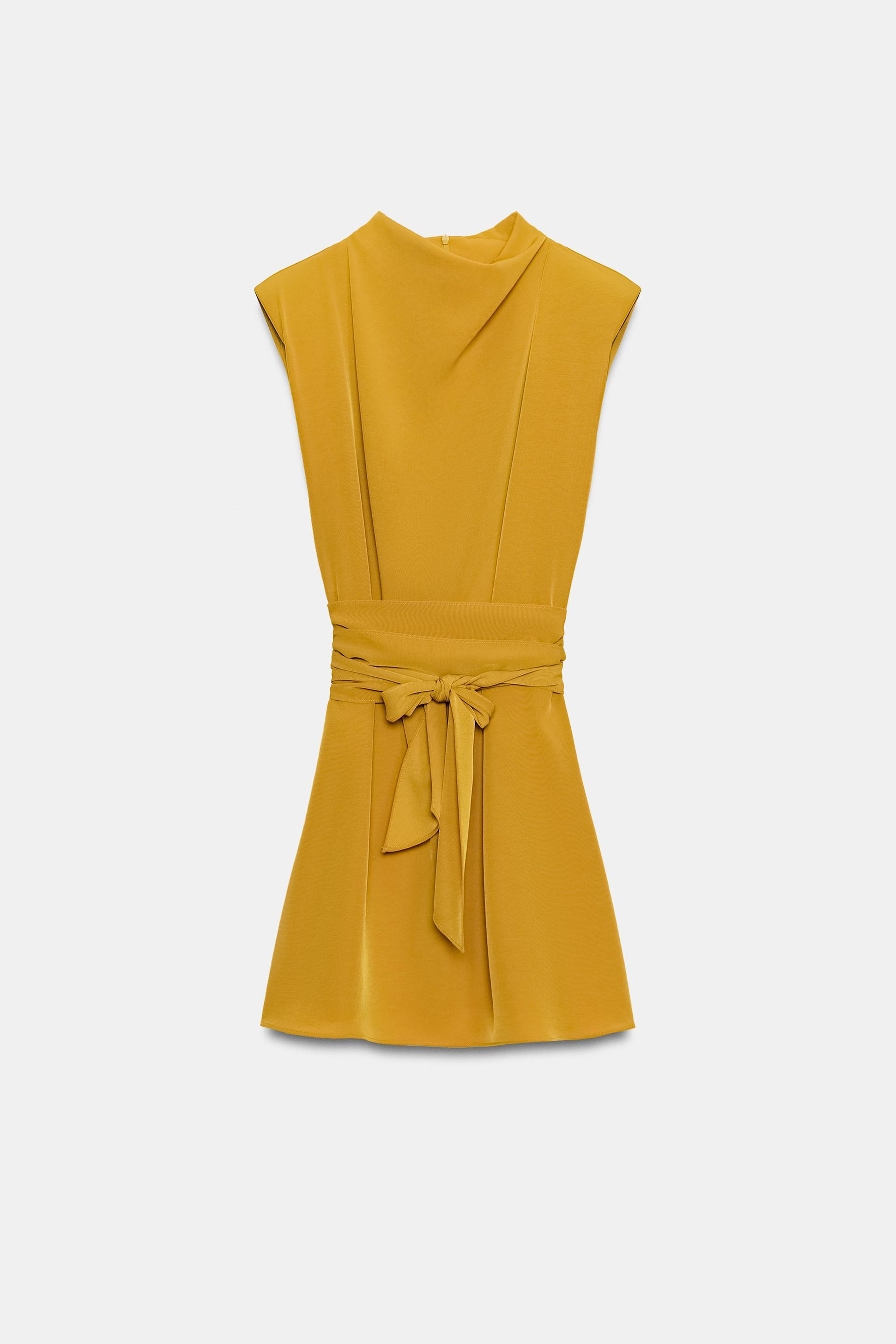 SHORT TIE DRESS WITH SHOULDER PADS by ZARA