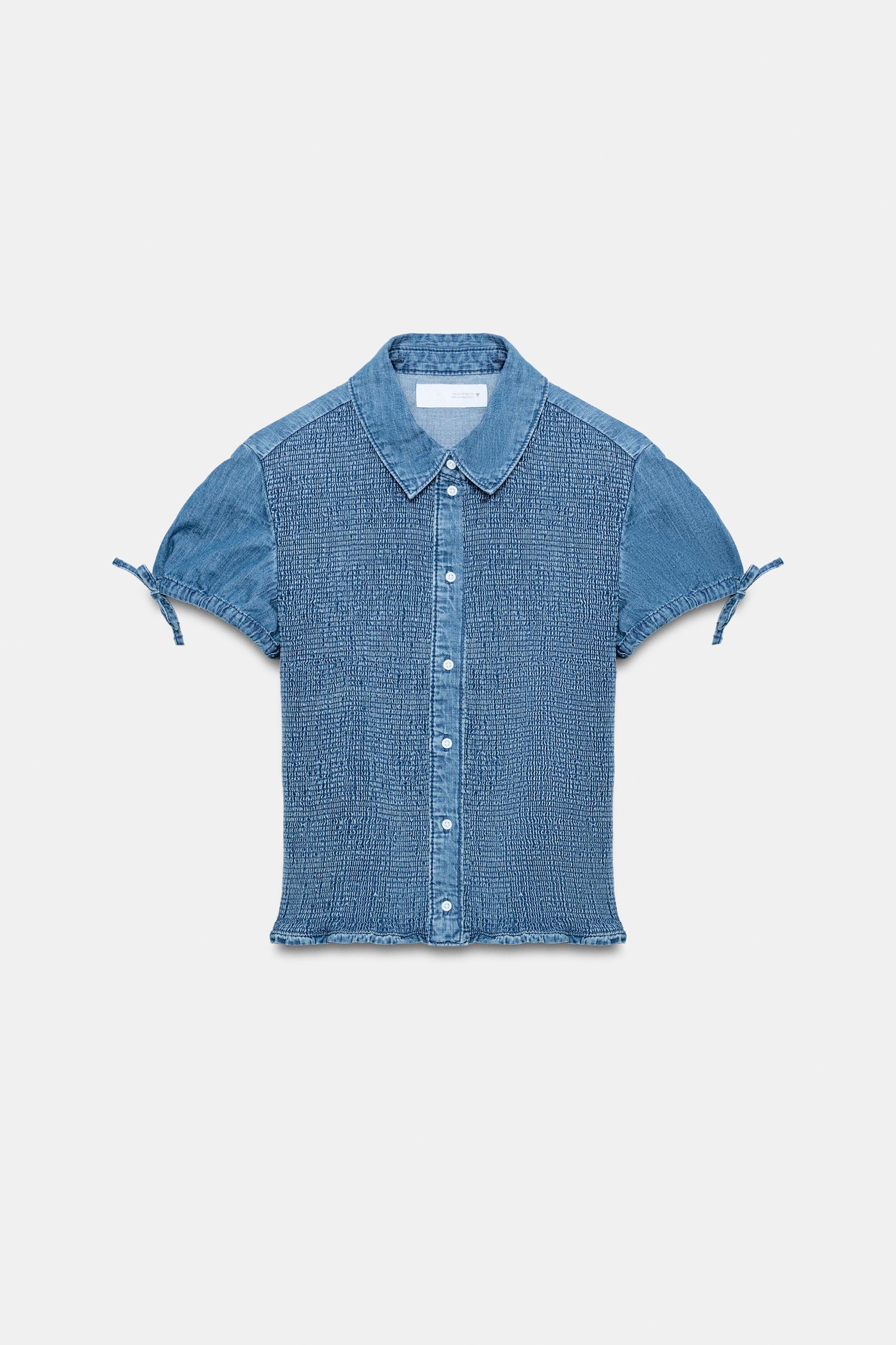 SMOCKED DENIM SHIRT by ZARA