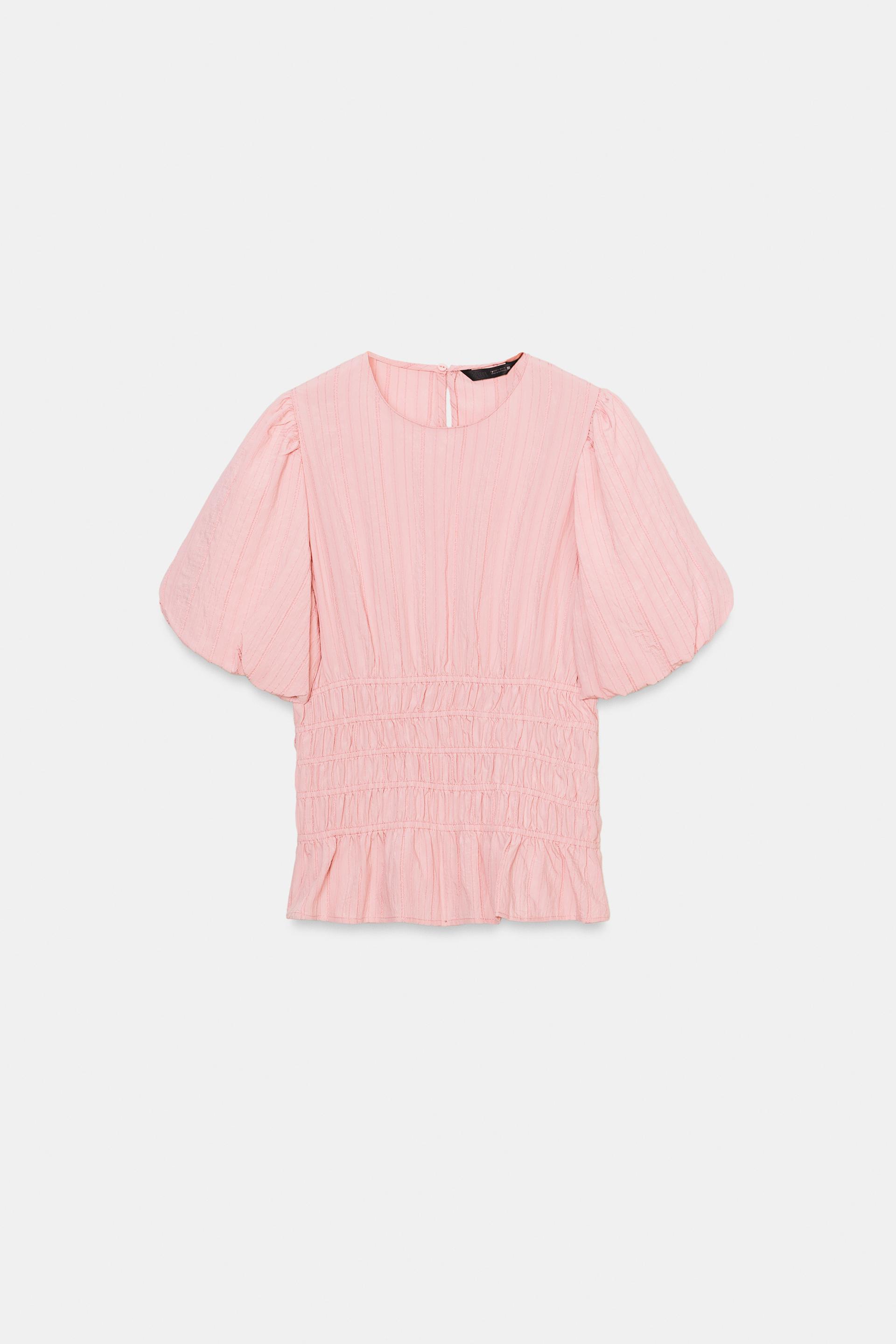 SMOCKED PUFF SLEEVE TOP by ZARA